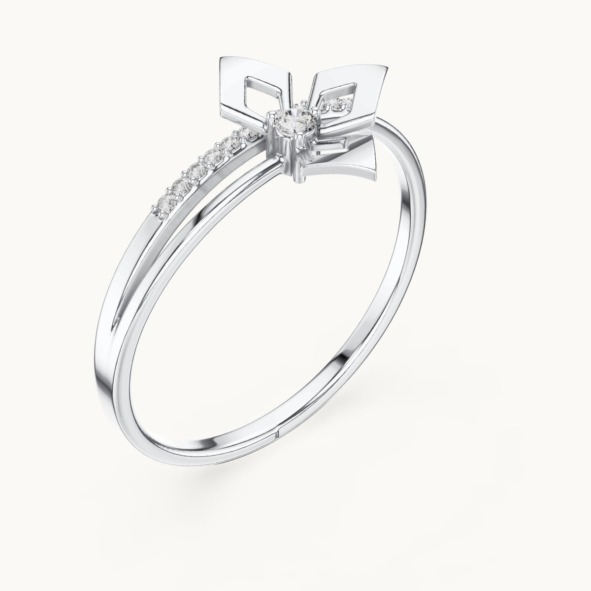 Round lab-grown diamond geometric kite ring in white gold, 0.059 CT TW, view 2