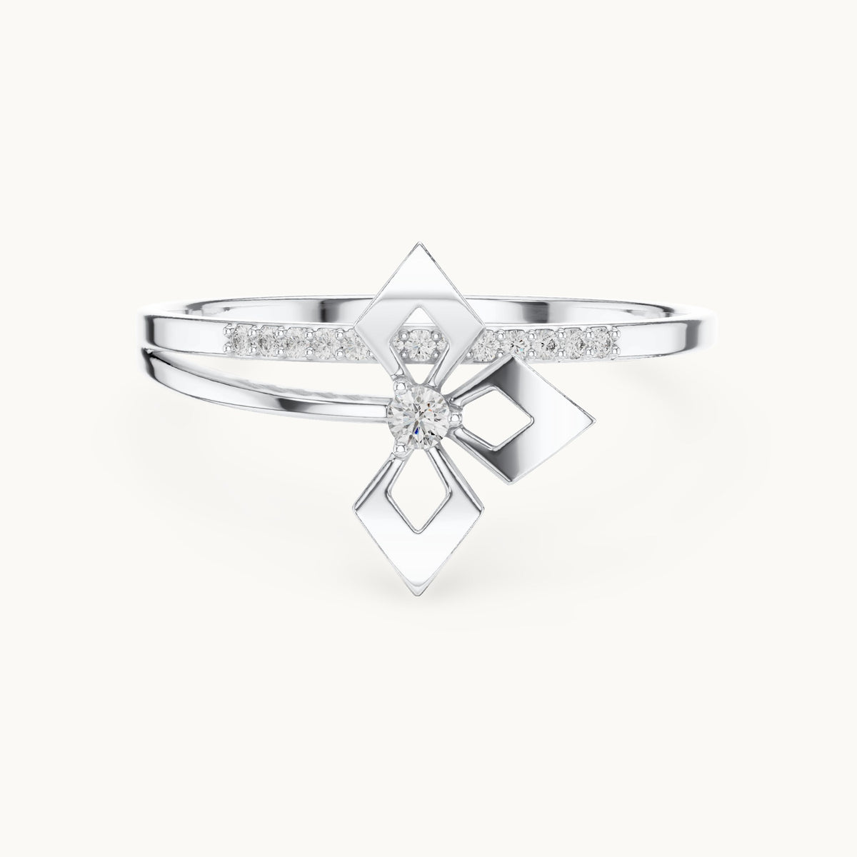 Round lab-grown diamond geometric kite ring in white gold, 0.059 CT TW, view 4