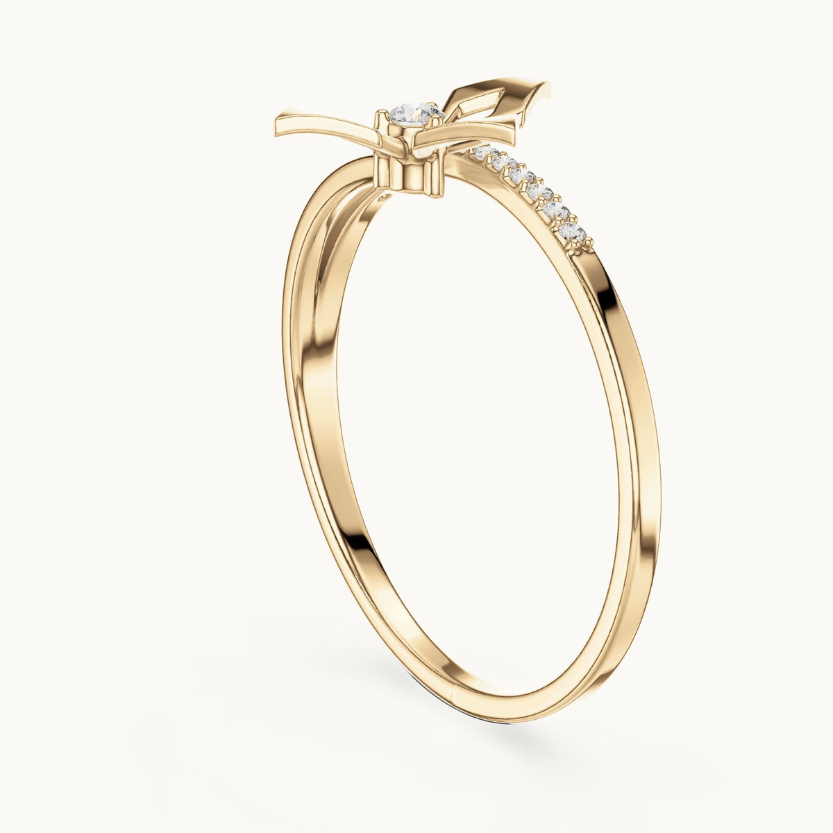 Round lab-grown diamond geometric kite ring in yellow gold, 0.059 CT TW, view 1
