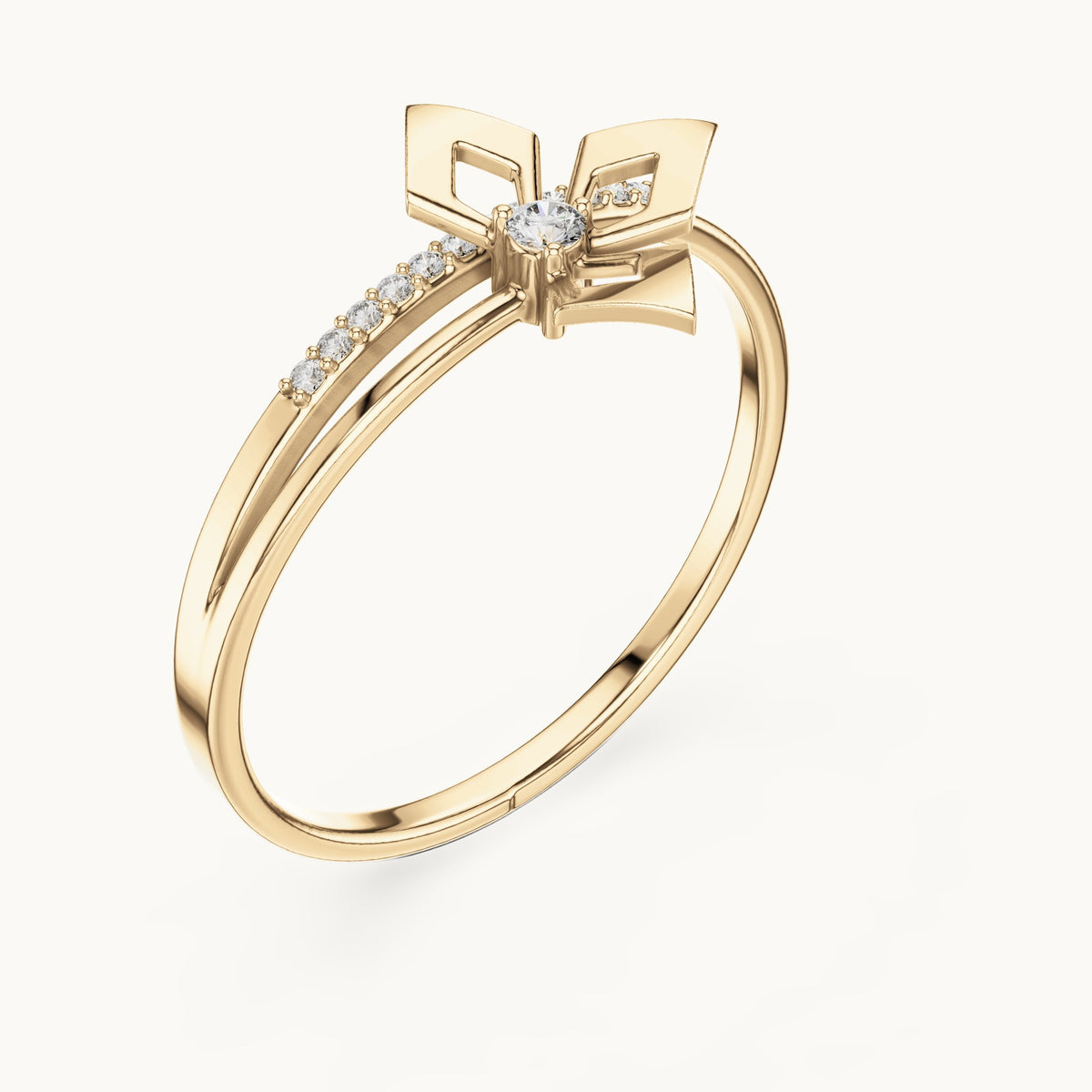 Round lab-grown diamond geometric kite ring in yellow gold, 0.059 CT TW, view 2