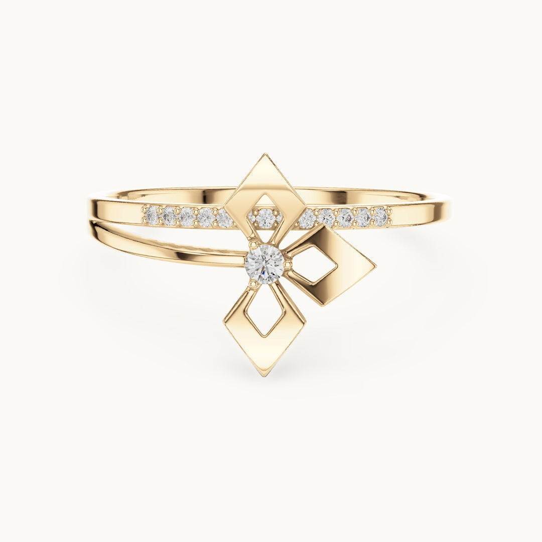 Round lab-grown diamond geometric kite ring in yellow gold, 0.059 CT TW, view 4