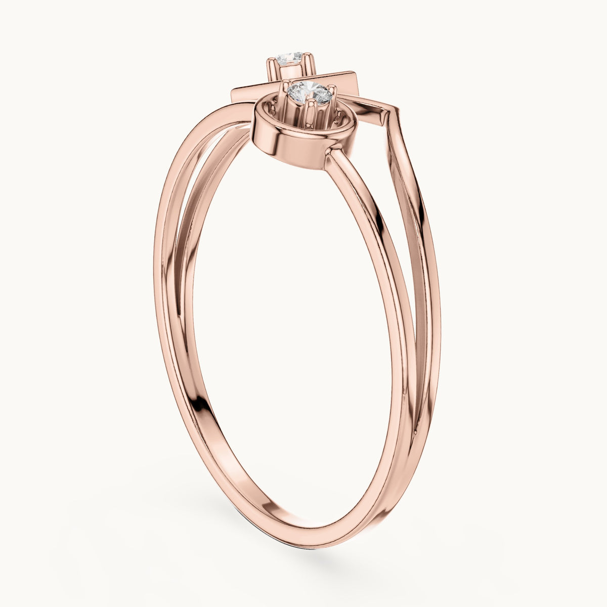 Round lab-grown diamond square and circle two-stone ring in rose gold, 0.04 CT TW, view 1