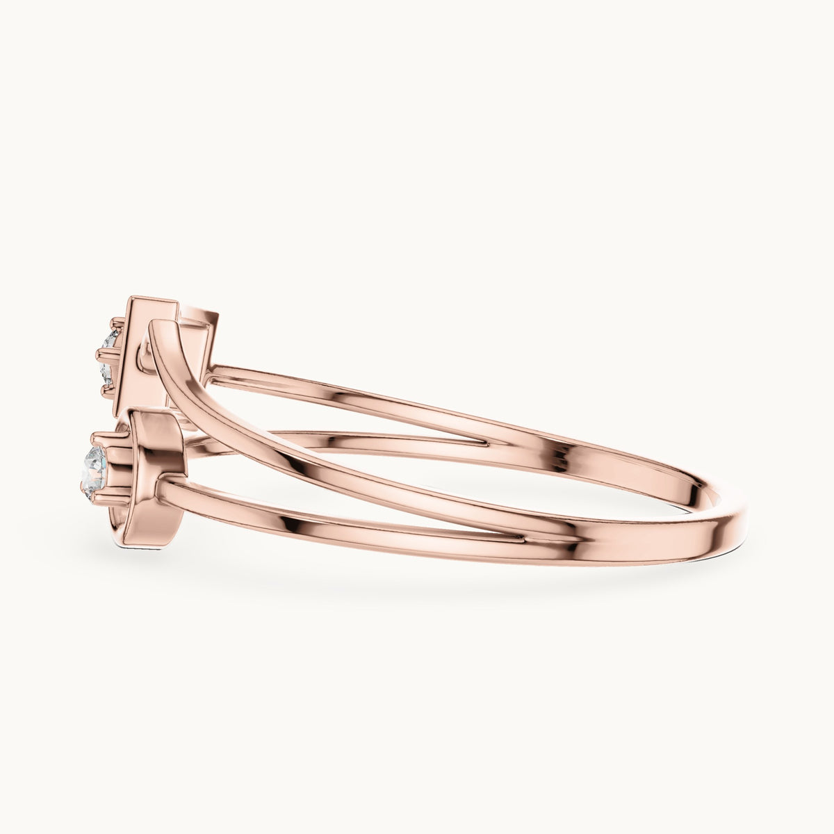 Round lab-grown diamond square and circle two-stone ring in rose gold, 0.04 CT TW, view 3