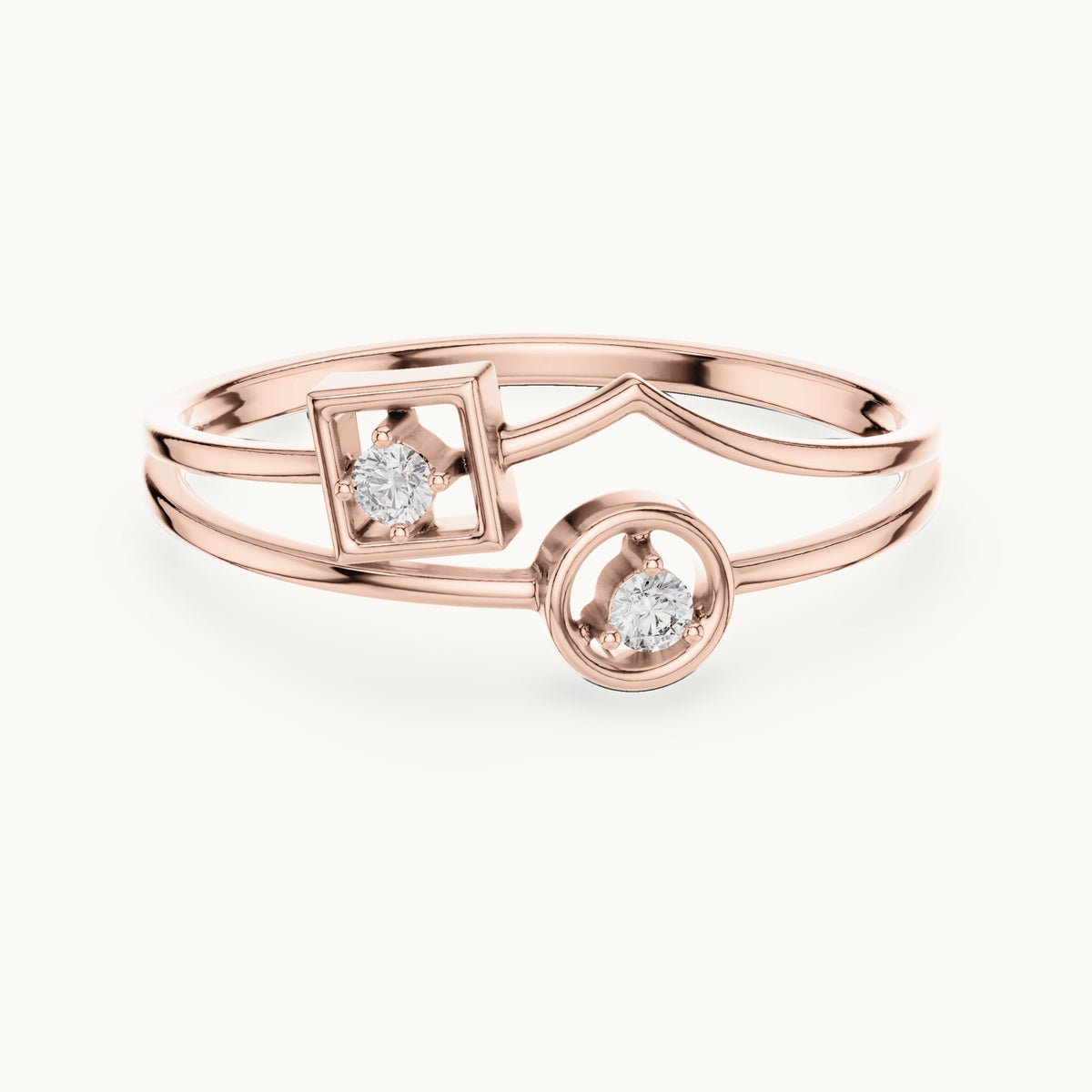 Round lab-grown diamond square and circle two-stone ring in rose gold, 0.04 CT TW, view 4