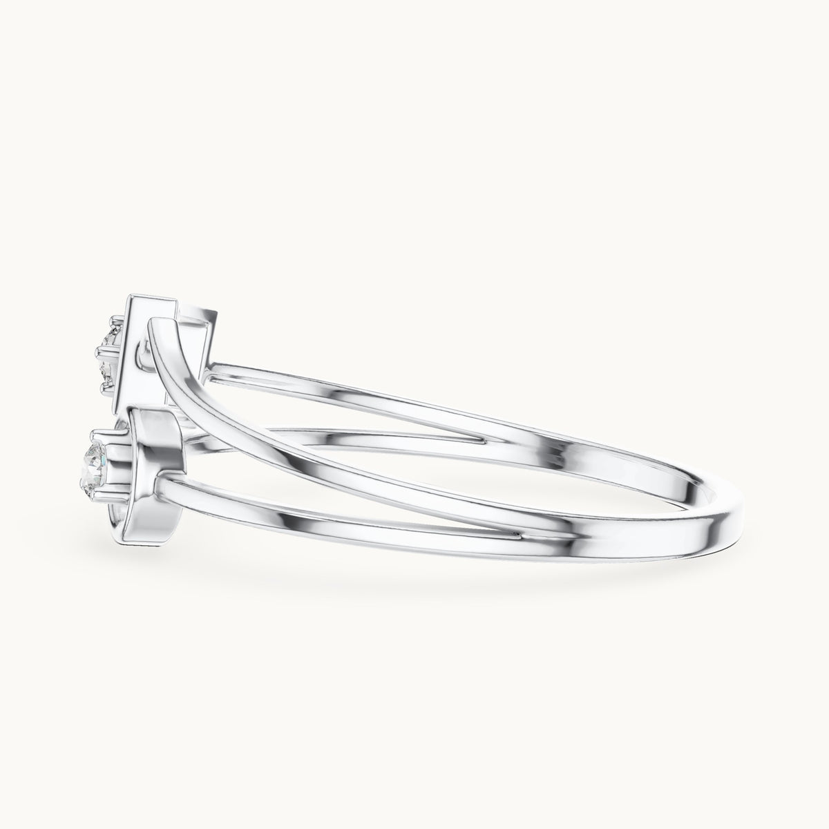 Round lab-grown diamond square and circle two-stone ring in white gold, 0.04 CT TW, view 3