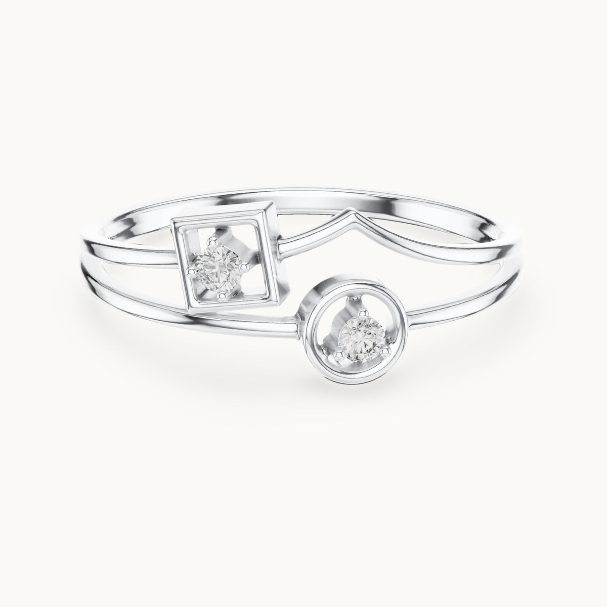 Round lab-grown diamond square and circle two-stone ring in white gold, 0.04 CT TW, view 4
