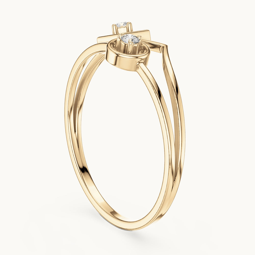 Round lab-grown diamond square and circle two-stone ring in yellow gold, 0.04 CT TW, view 1