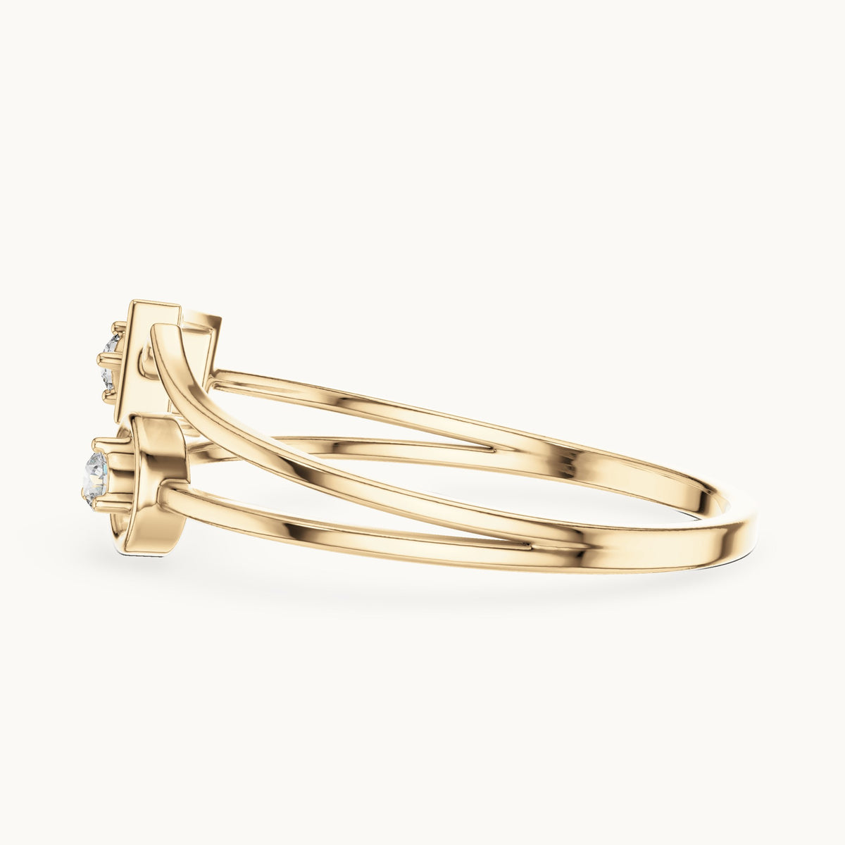 Round lab-grown diamond square and circle two-stone ring in yellow gold, 0.04 CT TW, view 3