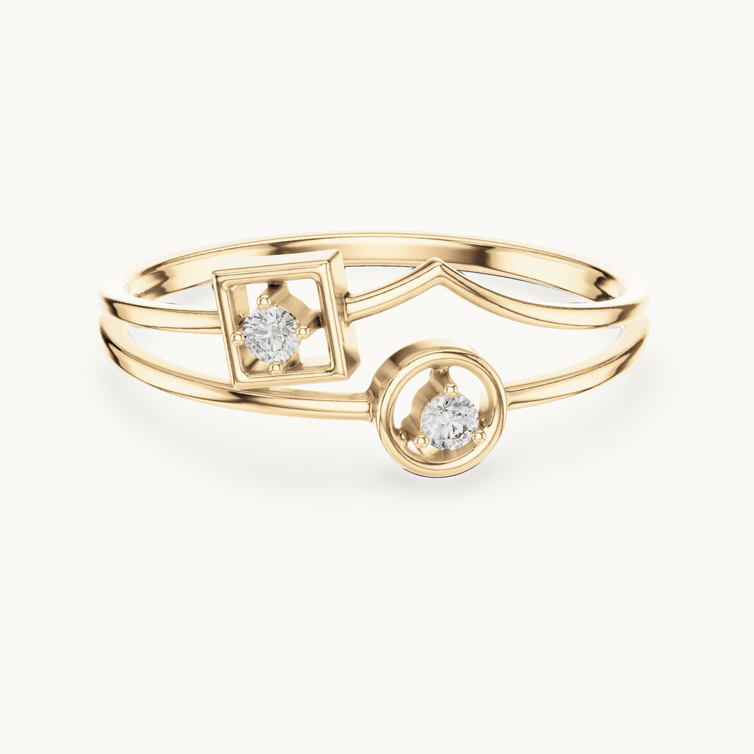 Round lab-grown diamond square and circle two-stone ring in yellow gold, 0.04 CT TW, view 4