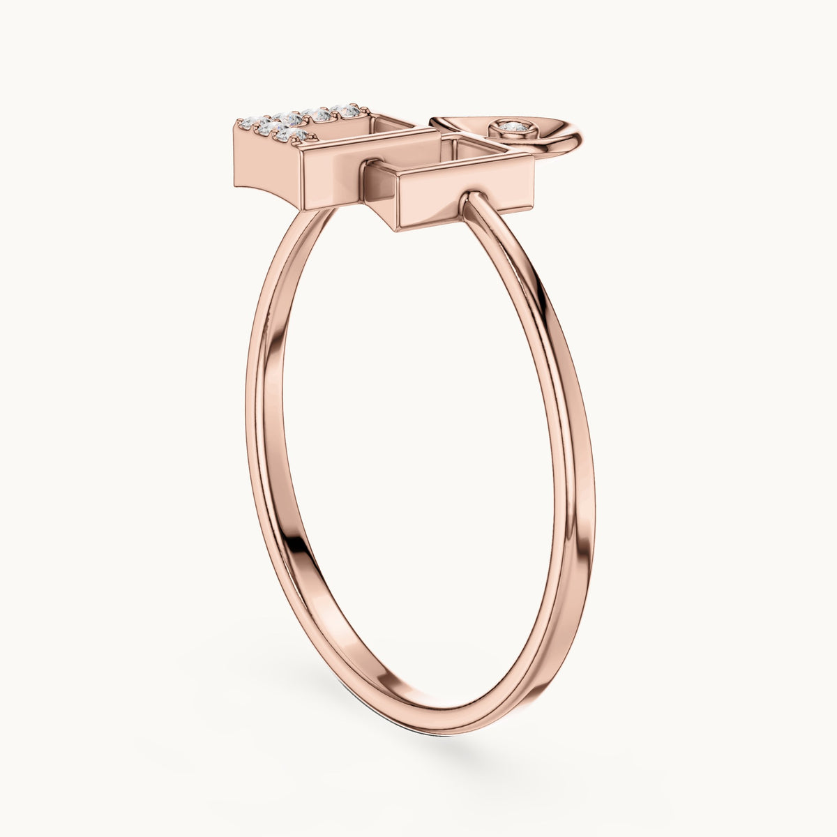 Round lab-grown diamond teardrop and interlocking squares bypass ring in rose gold, 0.028 CT TW, view 1