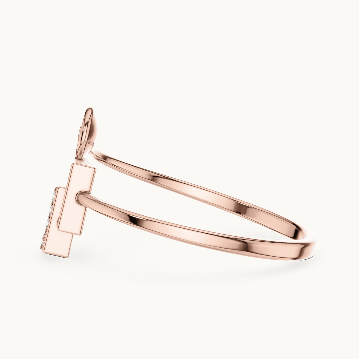 Round lab-grown diamond teardrop and interlocking squares bypass ring in rose gold, 0.028 CT TW, view 3