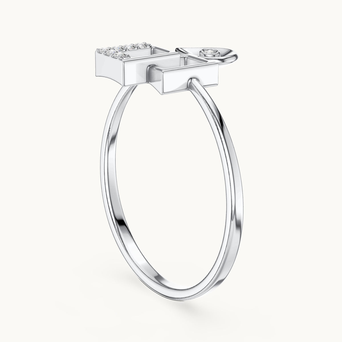 Round lab-grown diamond teardrop and interlocking squares bypass ring in white gold, 0.028 CT TW, view 1