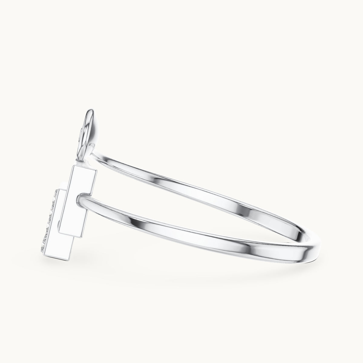 Round lab-grown diamond teardrop and interlocking squares bypass ring in white gold, 0.028 CT TW, view 3
