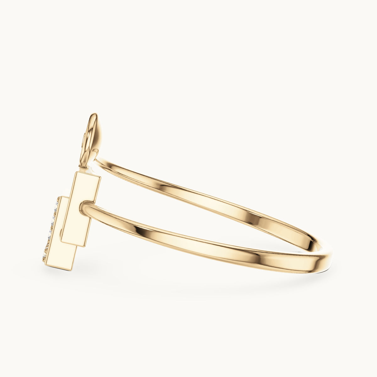 Round lab-grown diamond teardrop and interlocking squares bypass ring in yellow gold, 0.028 CT TW, view 3
