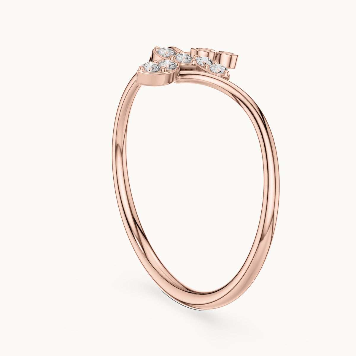 Round lab-grown diamond vine and trio bypass ring in rose gold, 0.09 CT TW, view 1