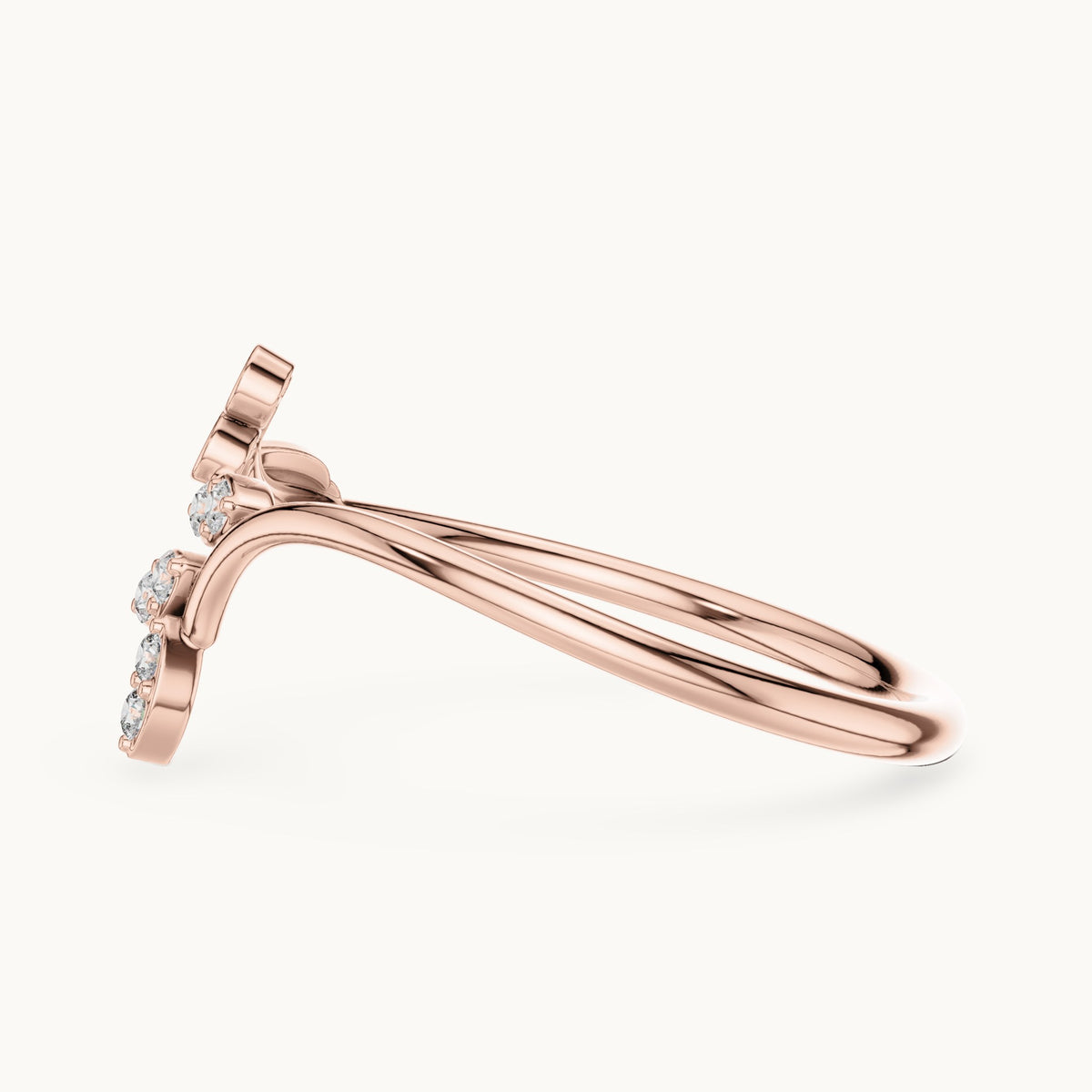 Round lab-grown diamond vine and trio bypass ring in rose gold, 0.09 CT TW, view 3