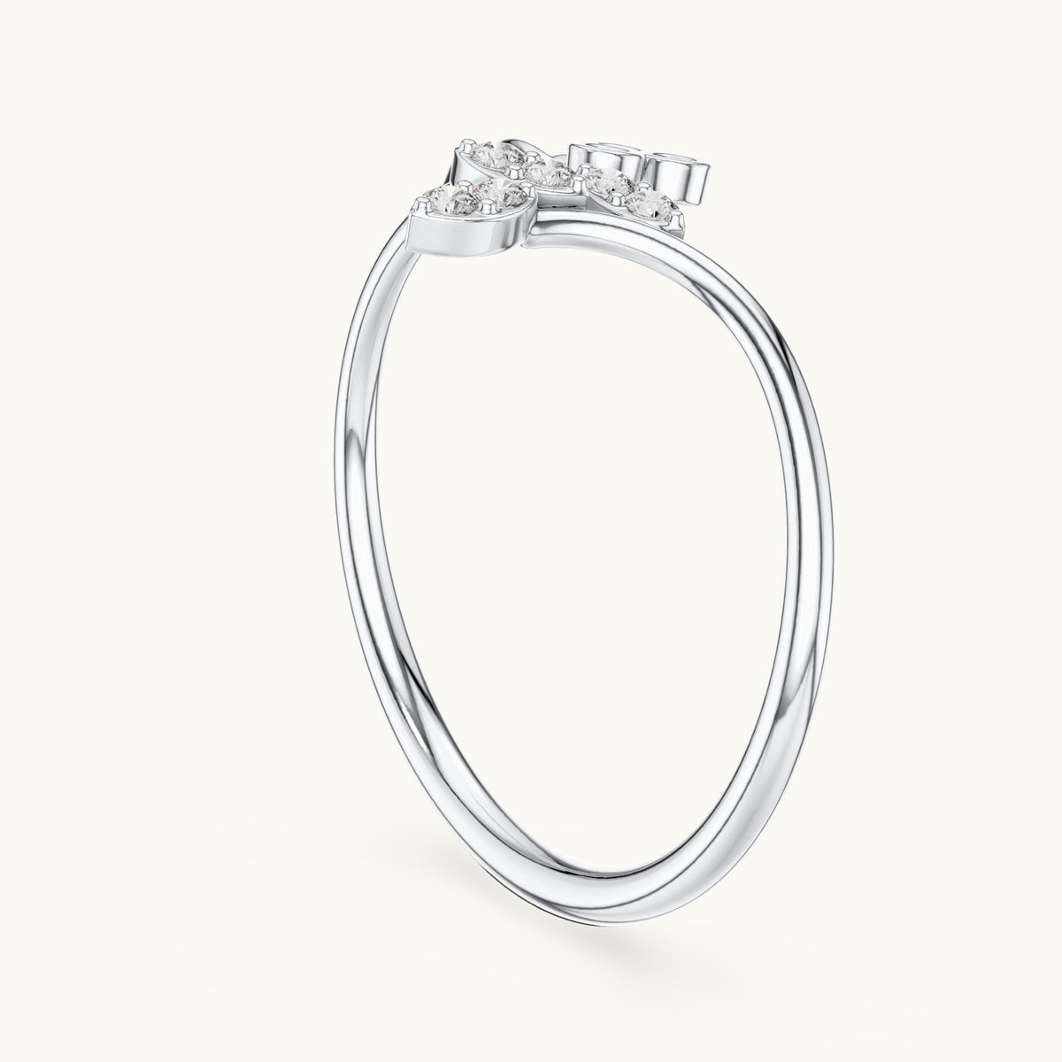 Round lab-grown diamond vine and trio bypass ring in white gold, 0.09 CT TW, view 1