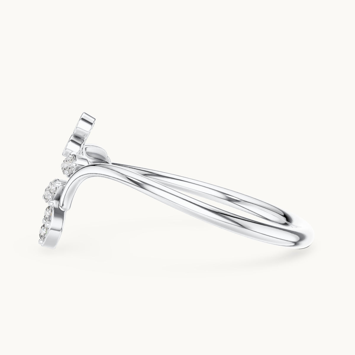 Round lab-grown diamond vine and trio bypass ring in white gold, 0.09 CT TW, view 3