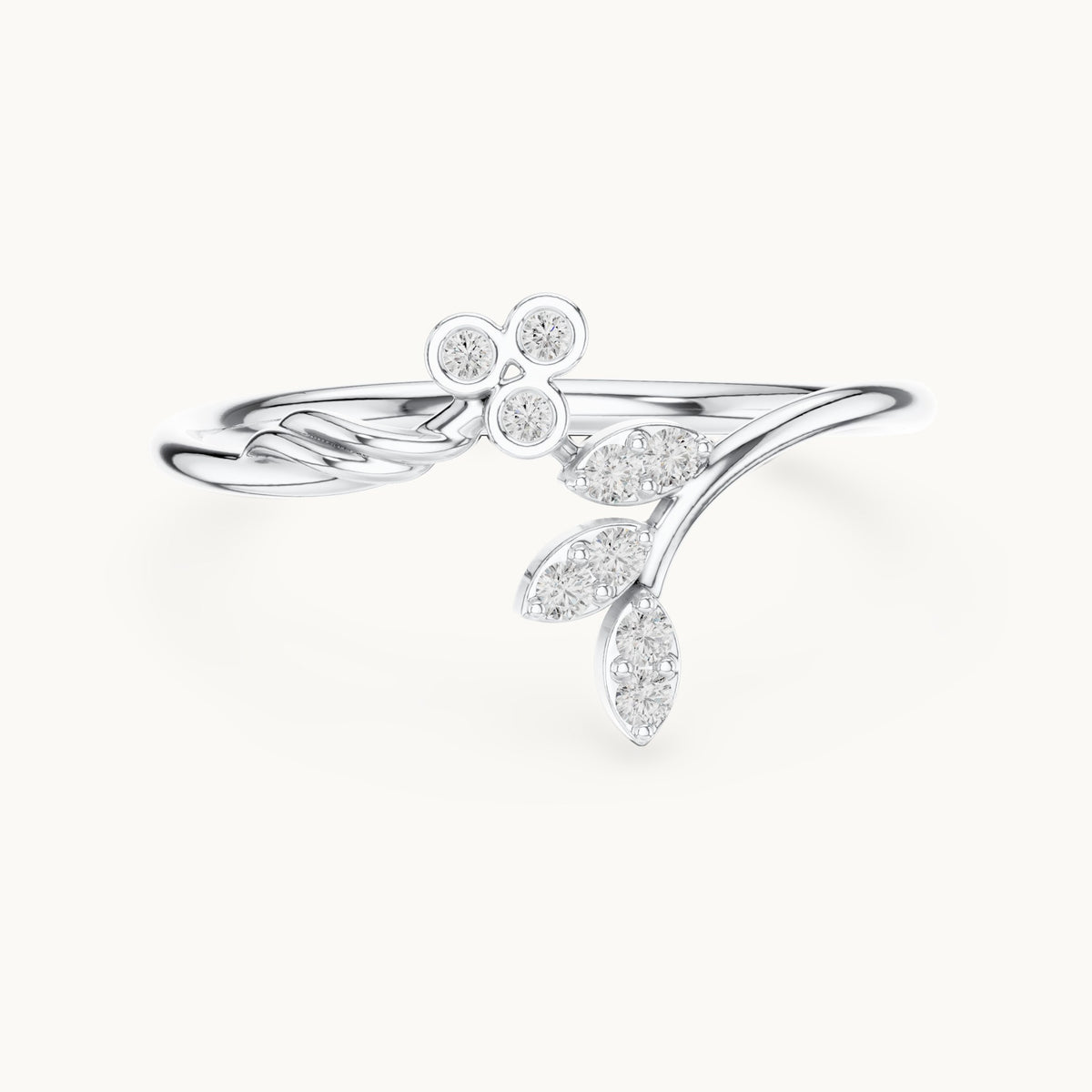 Round lab-grown diamond vine and trio bypass ring in white gold, 0.09 CT TW, view 4