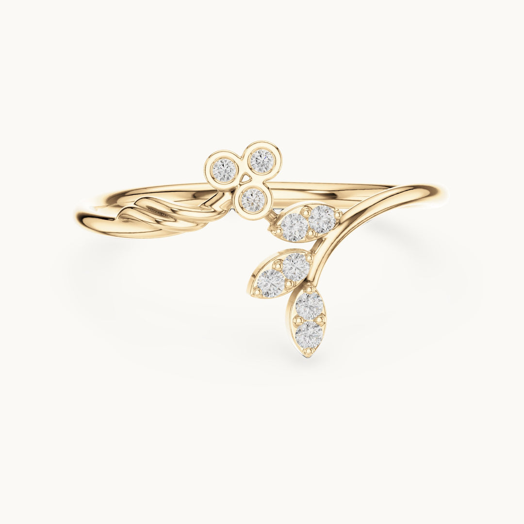 Round lab-grown diamond vine and trio bypass ring in yellow gold, 0.09 CT TW, view 4