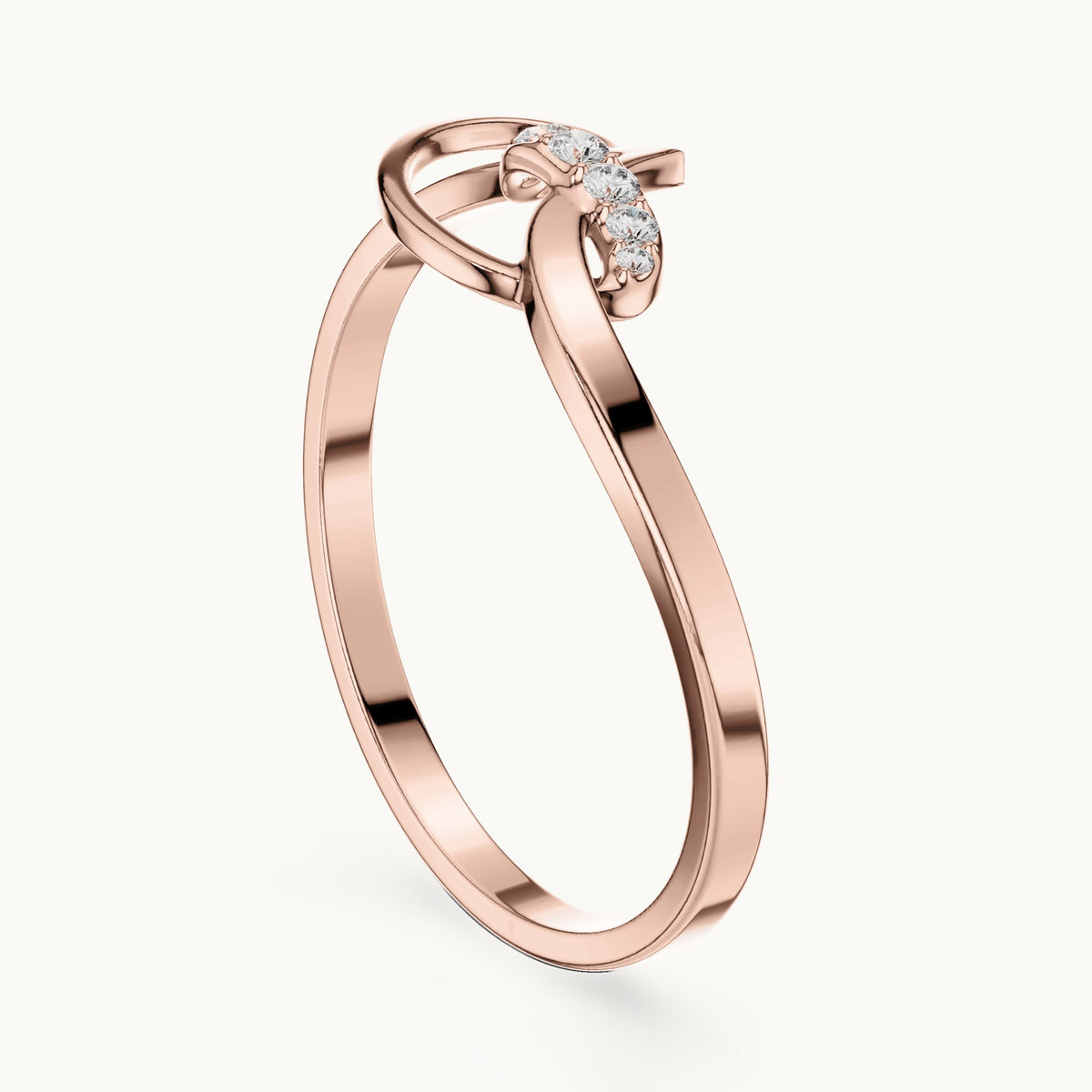 Round lab-grown diamond looping swoosh ring in rose gold, 0.035 CT TW, view 1