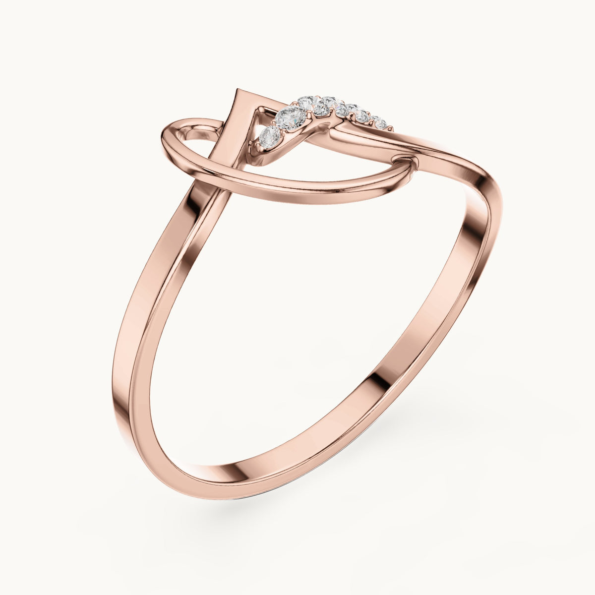 Round lab-grown diamond looping swoosh ring in rose gold, 0.035 CT TW, view 2