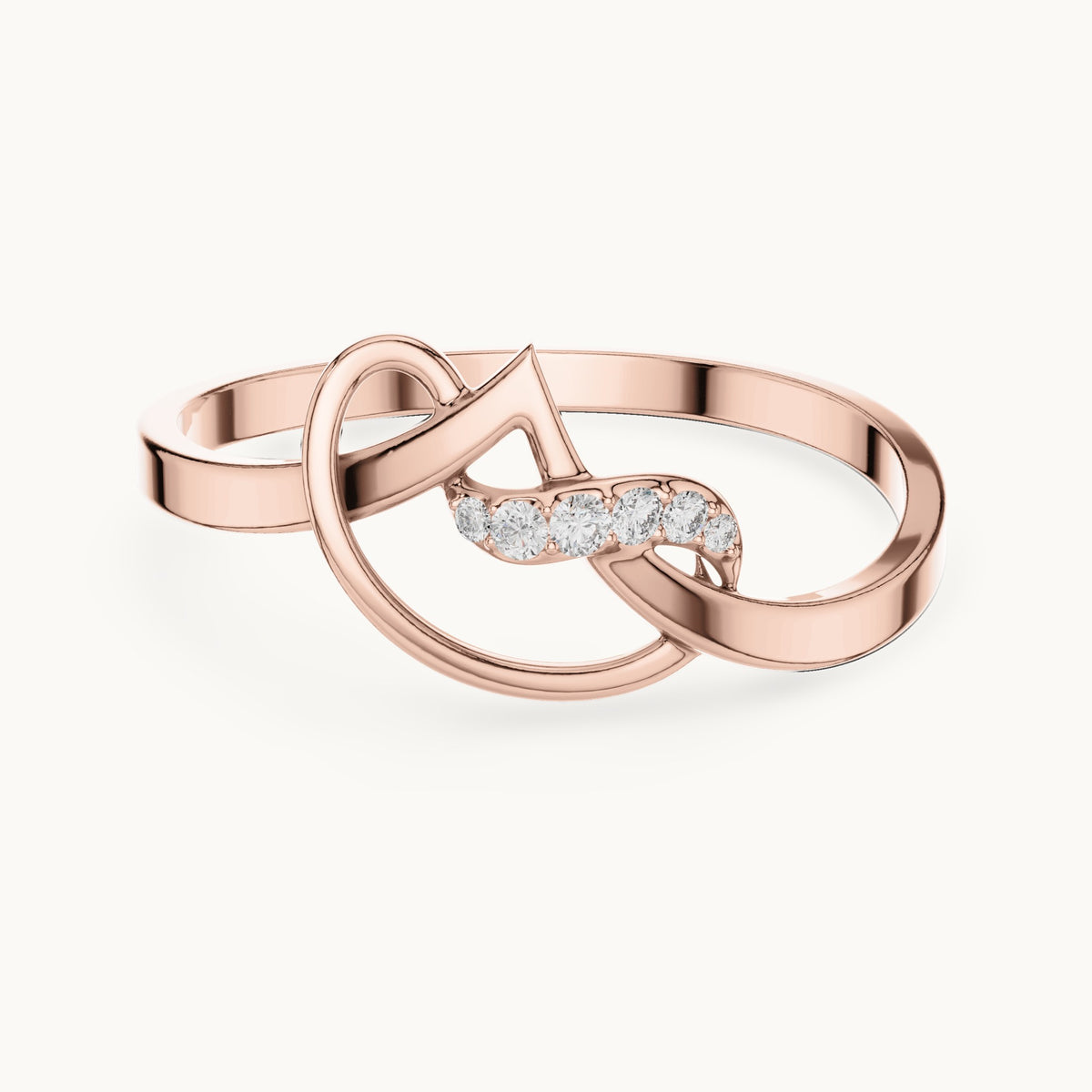Round lab-grown diamond looping swoosh ring in rose gold, 0.035 CT TW, view 4