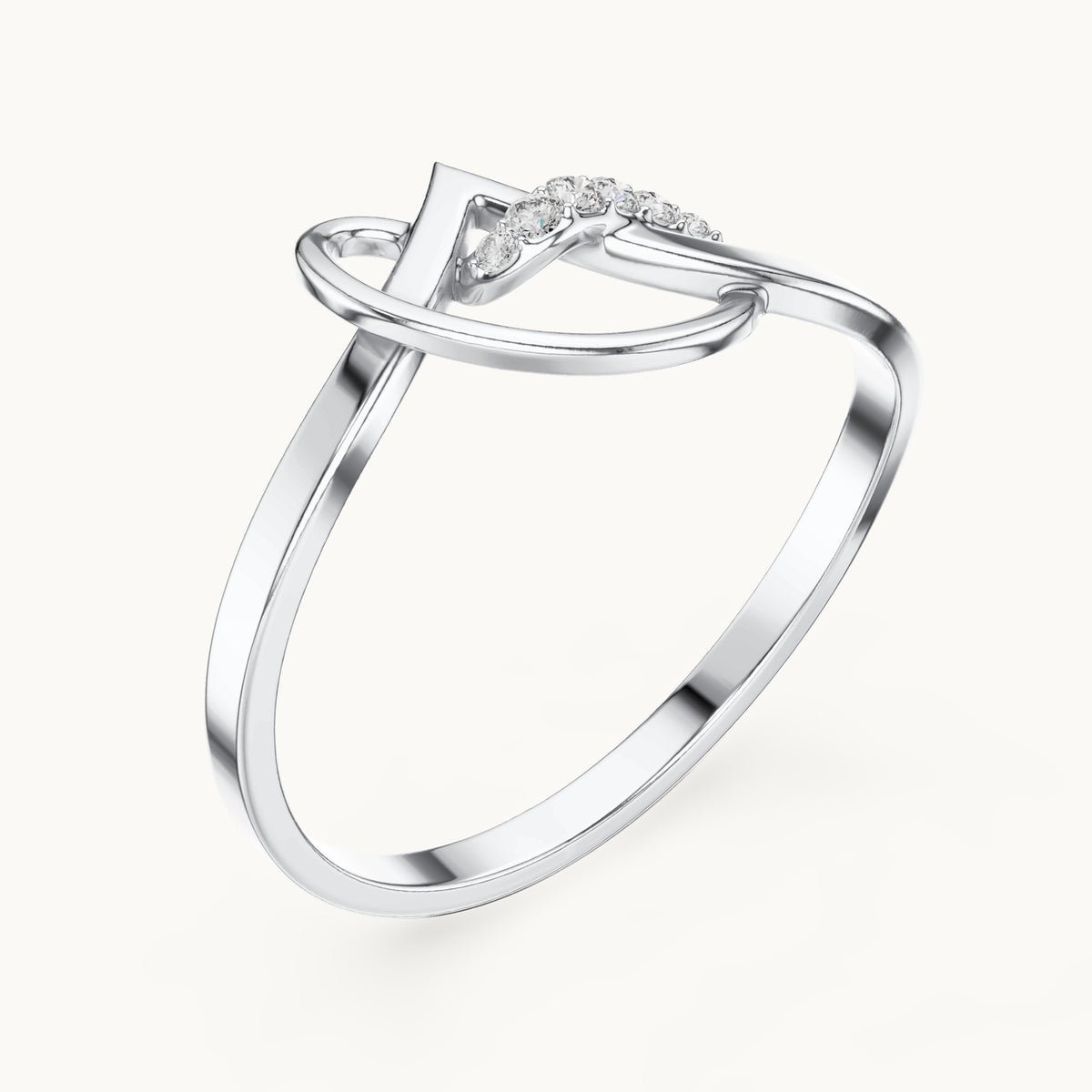 Round lab-grown diamond looping swoosh ring in white gold, 0.035 CT TW, view 2