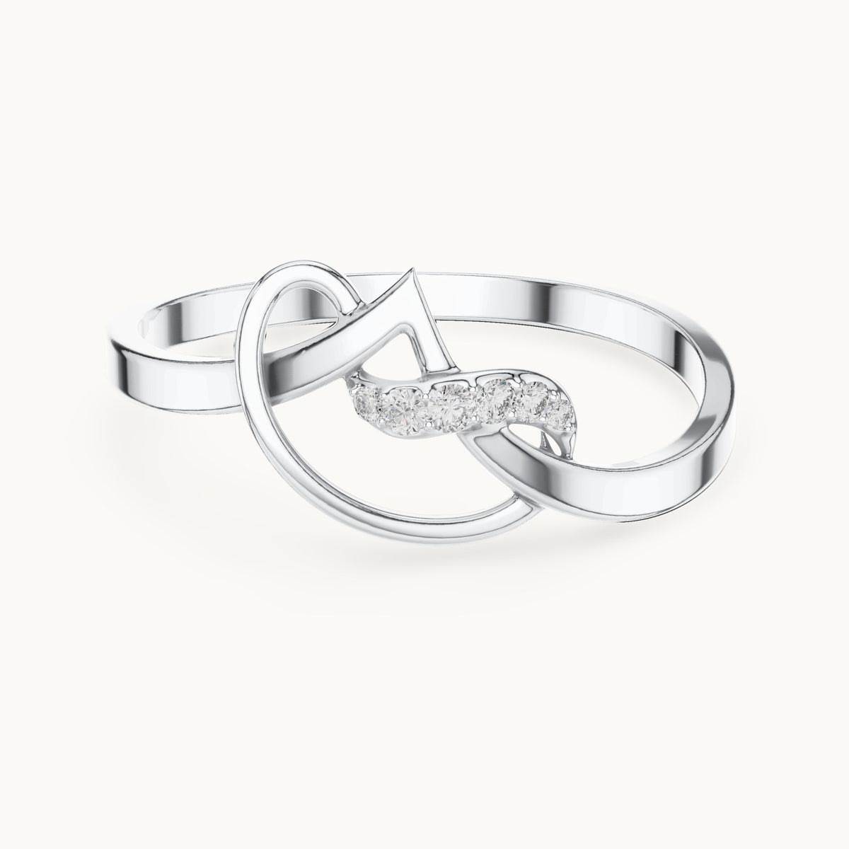 Round lab-grown diamond looping swoosh ring in white gold, 0.035 CT TW, view 4