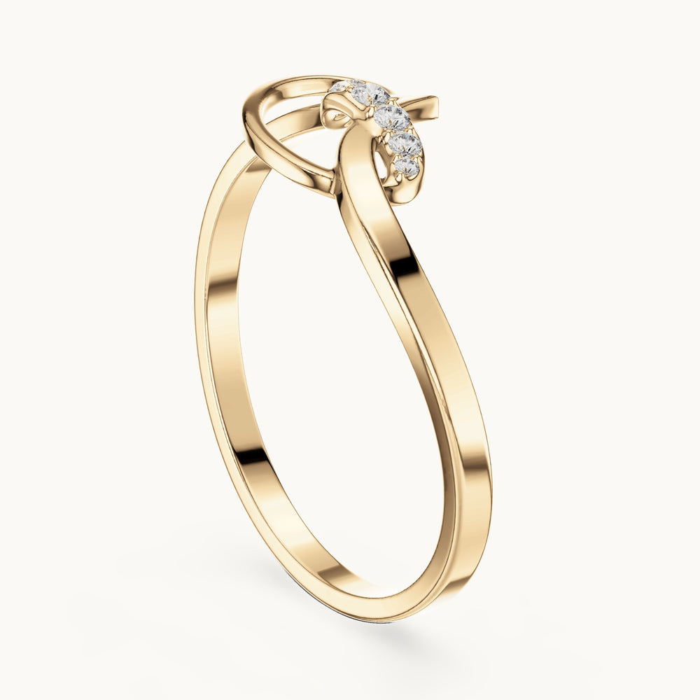 Round lab-grown diamond looping swoosh ring in yellow gold, 0.035 CT TW, view 1