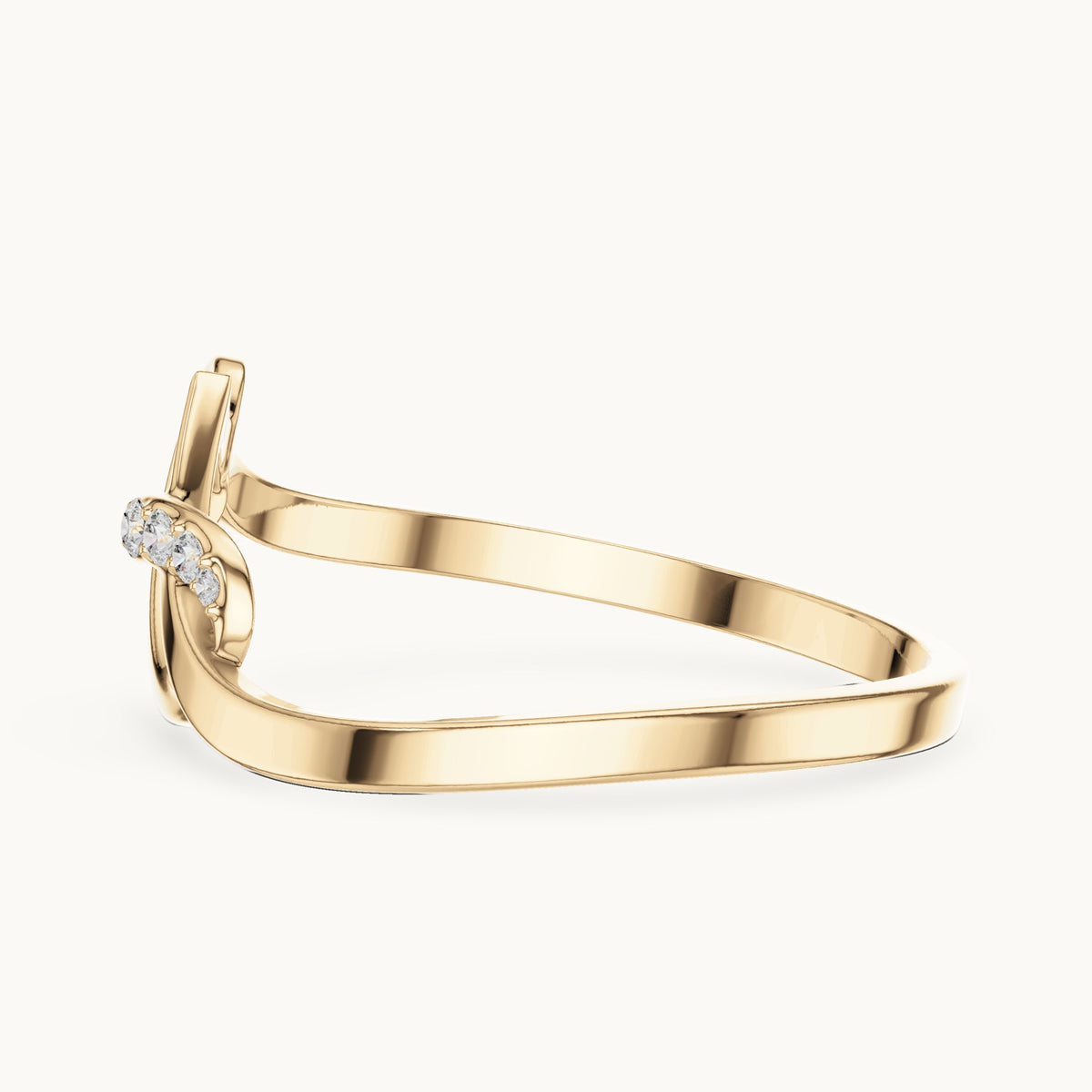 Round lab-grown diamond looping swoosh ring in yellow gold, 0.035 CT TW, view 3