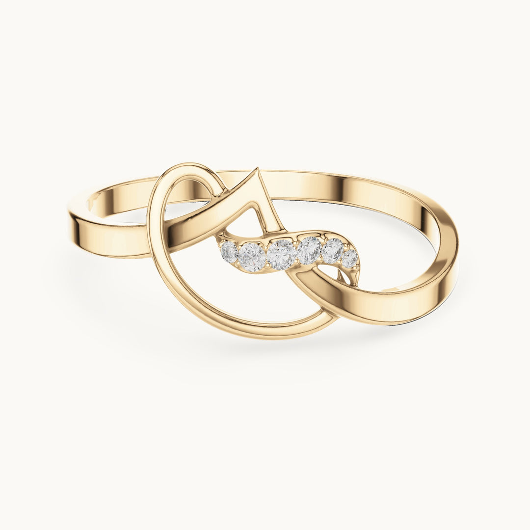Round lab-grown diamond looping swoosh ring in yellow gold, 0.035 CT TW, view 4