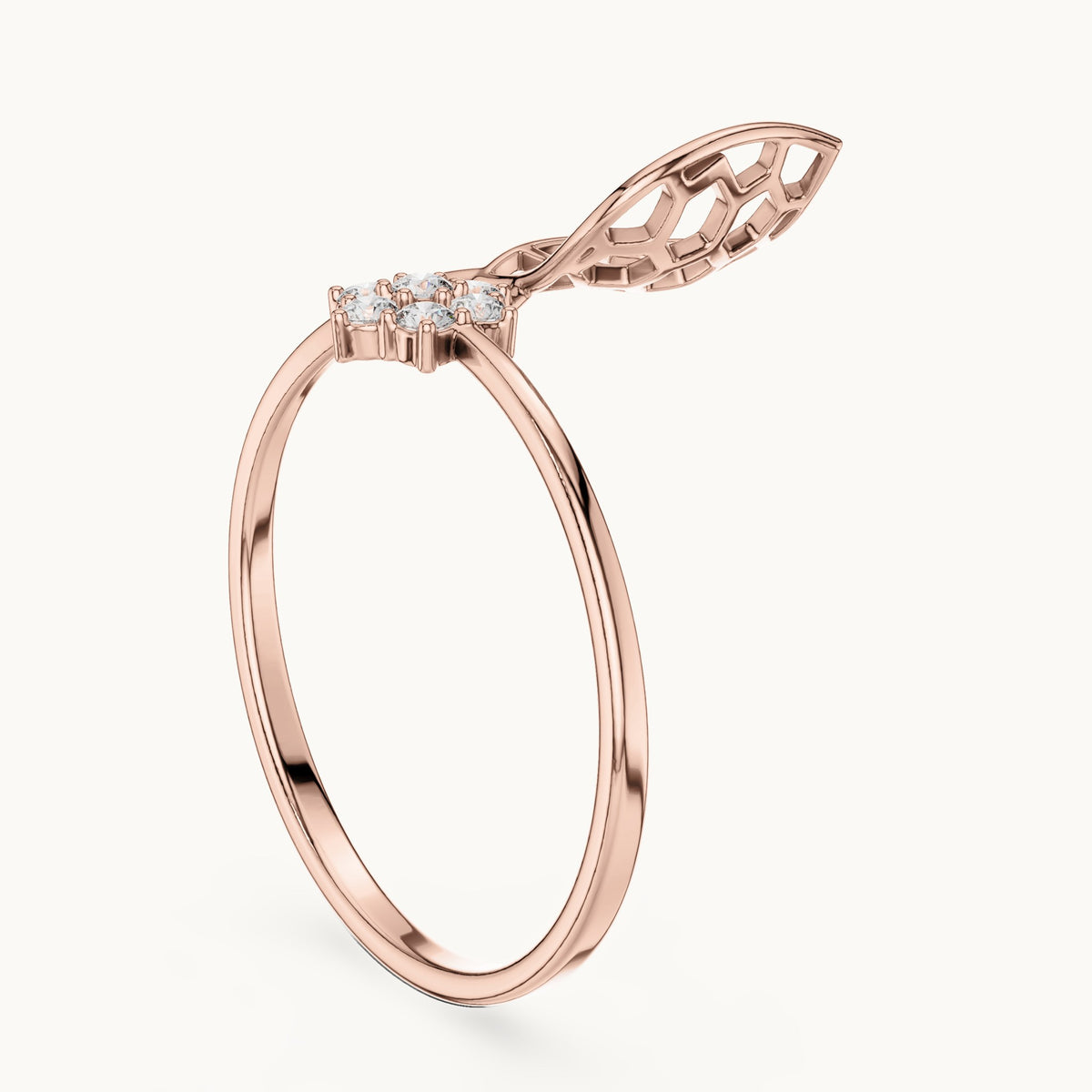 Round lab-grown diamond honeycomb bypass ring in rose gold, 0.105 CT TW, view 1