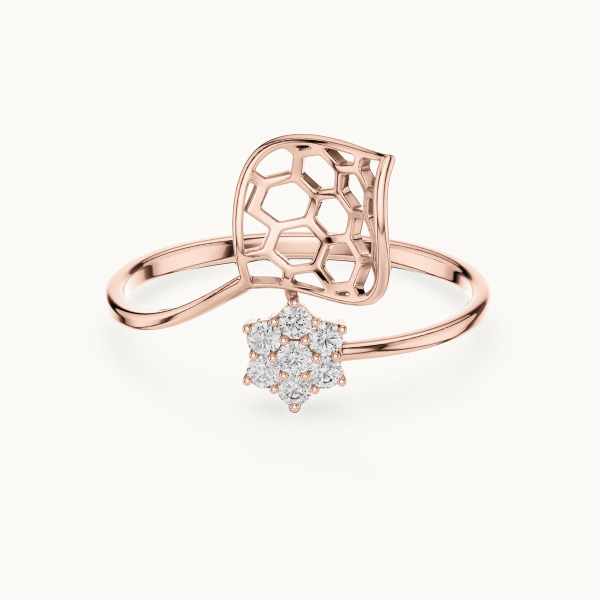 Round lab-grown diamond honeycomb bypass ring in rose gold, 0.105 CT TW, view 4