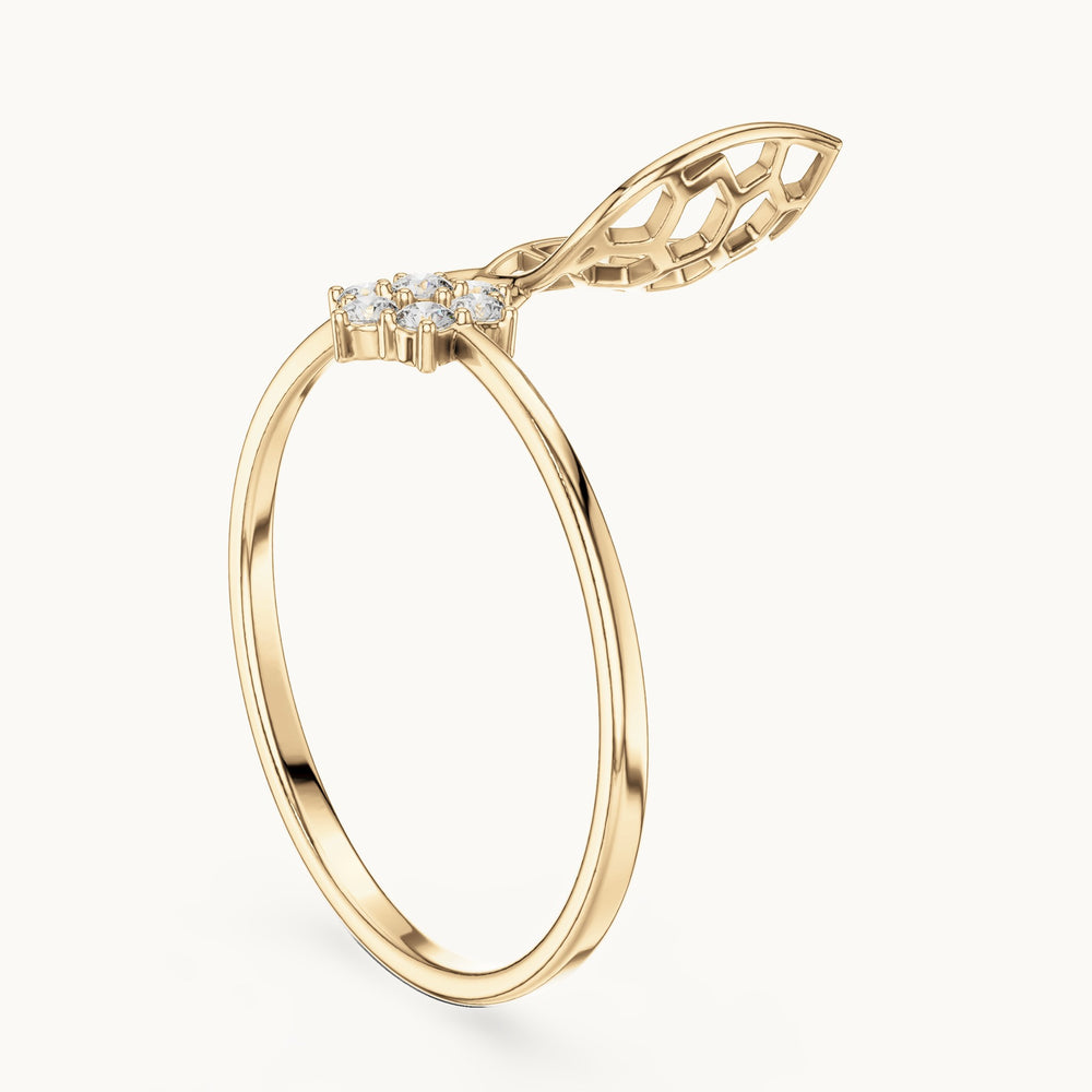 Round lab-grown diamond honeycomb bypass ring in yellow gold, 0.105 CT TW, view 1