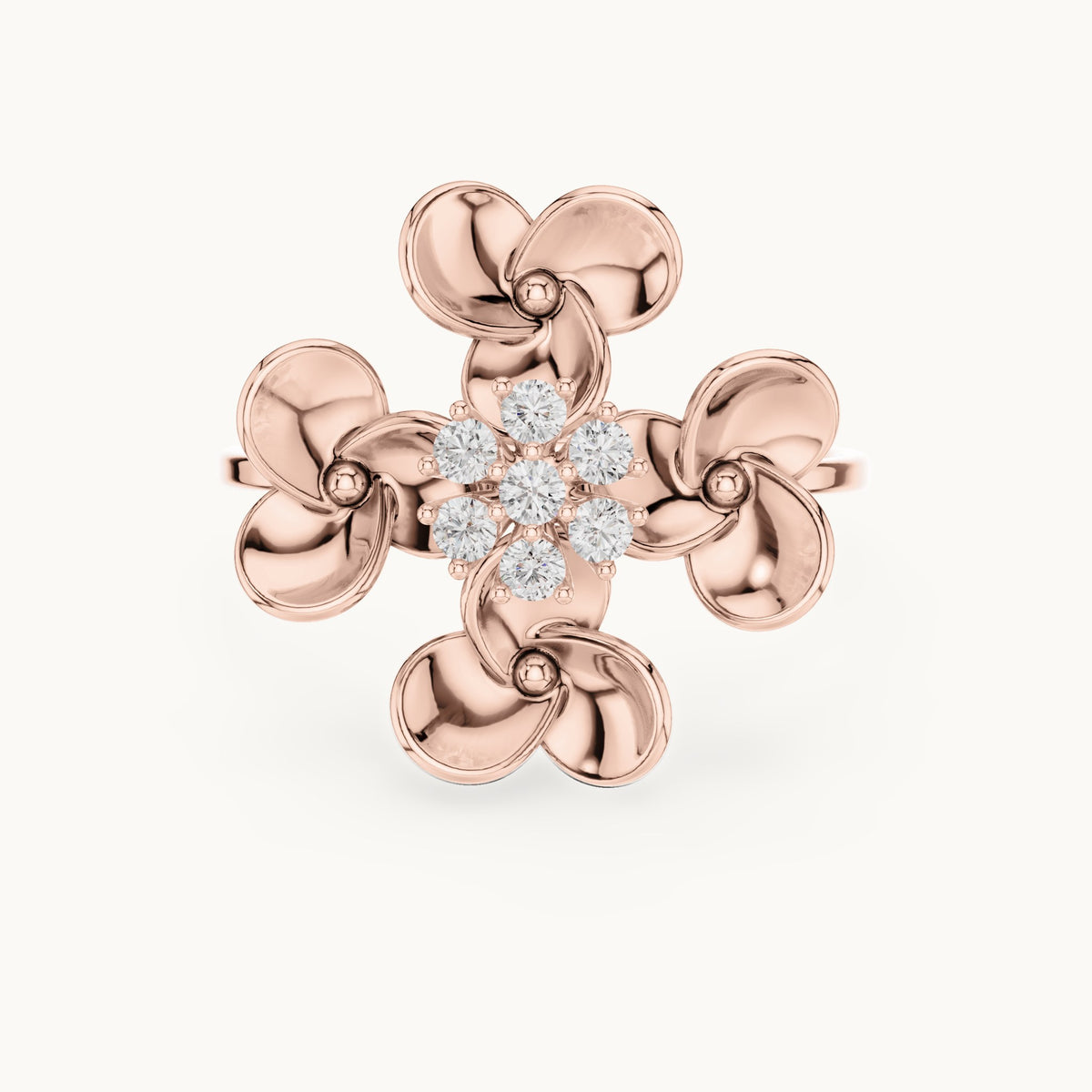 Round lab-grown diamond gold petal flower cluster ring in rose gold, 0.126 CT TW, view 4