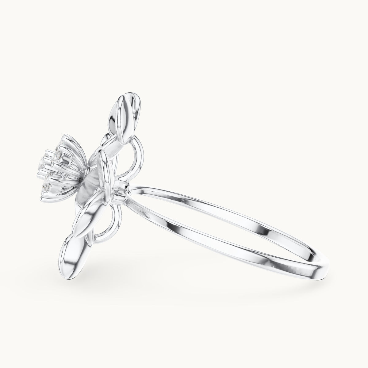 Round lab-grown diamond gold petal flower cluster ring in white gold, 0.126 CT TW, view 3