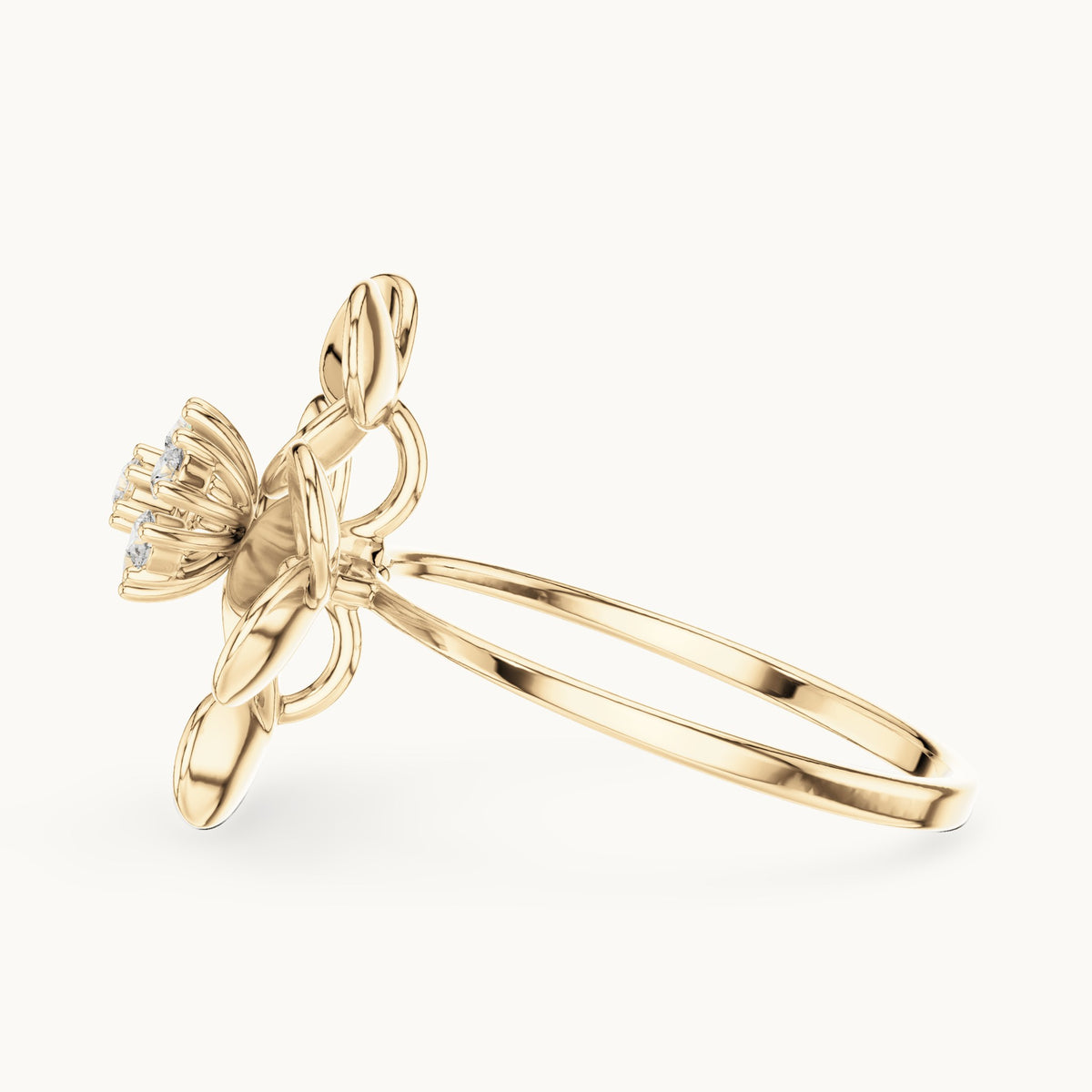 Round lab-grown diamond gold petal flower cluster ring in yellow gold, 0.126 CT TW, view 3