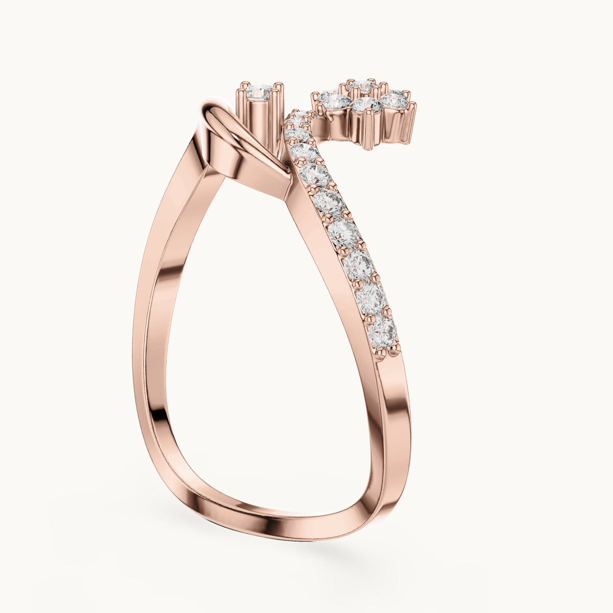 Round lab-grown diamond wave and star ring in rose gold, 0.21 CT TW, view 1