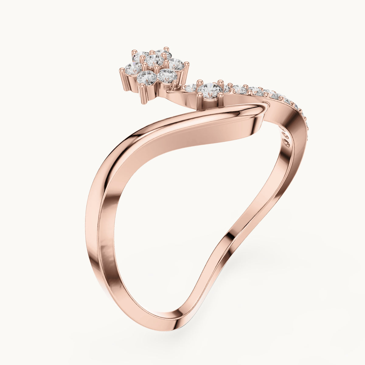 Round lab-grown diamond wave and star ring in rose gold, 0.21 CT TW, view 2