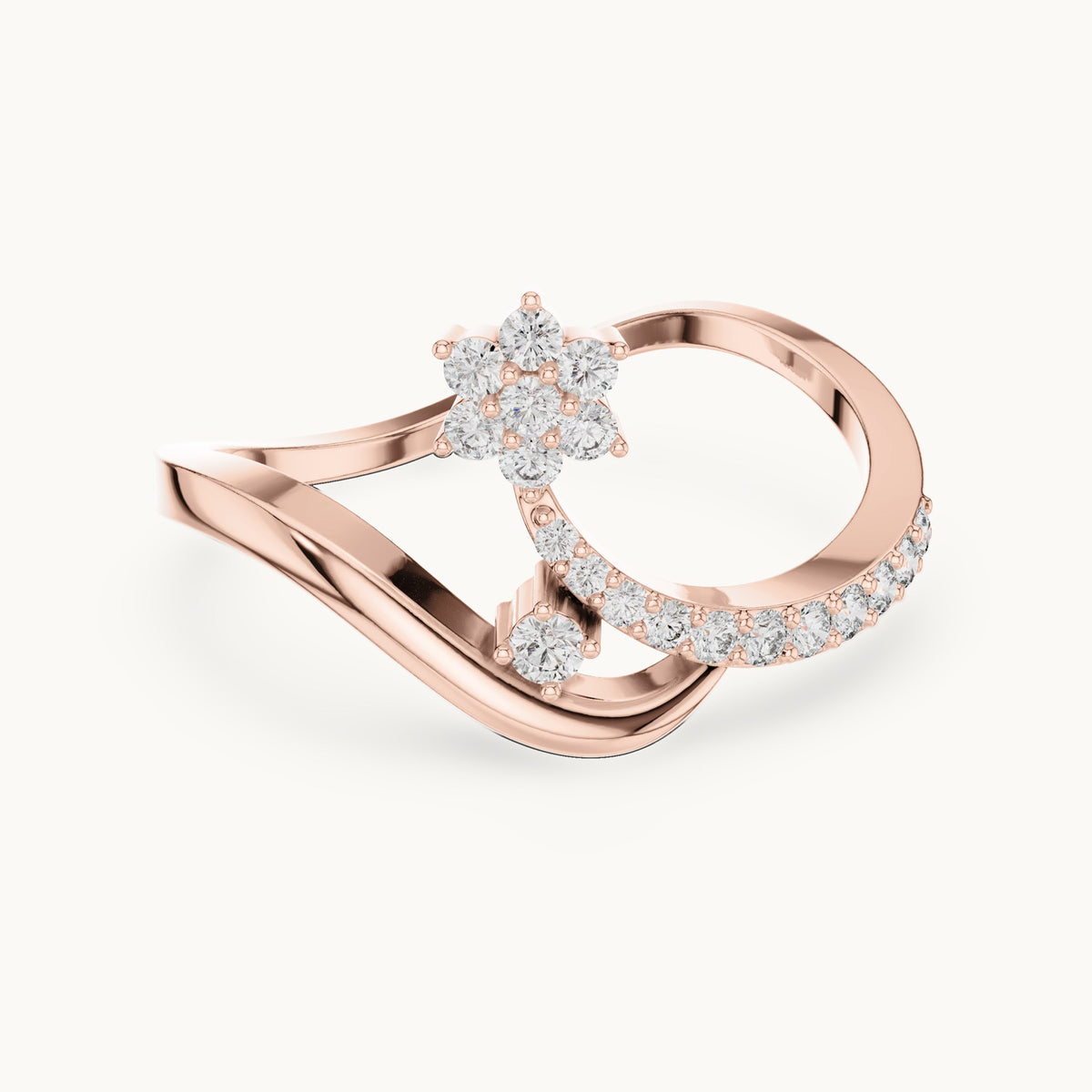 Round lab-grown diamond wave and star ring in rose gold, 0.21 CT TW, view 4