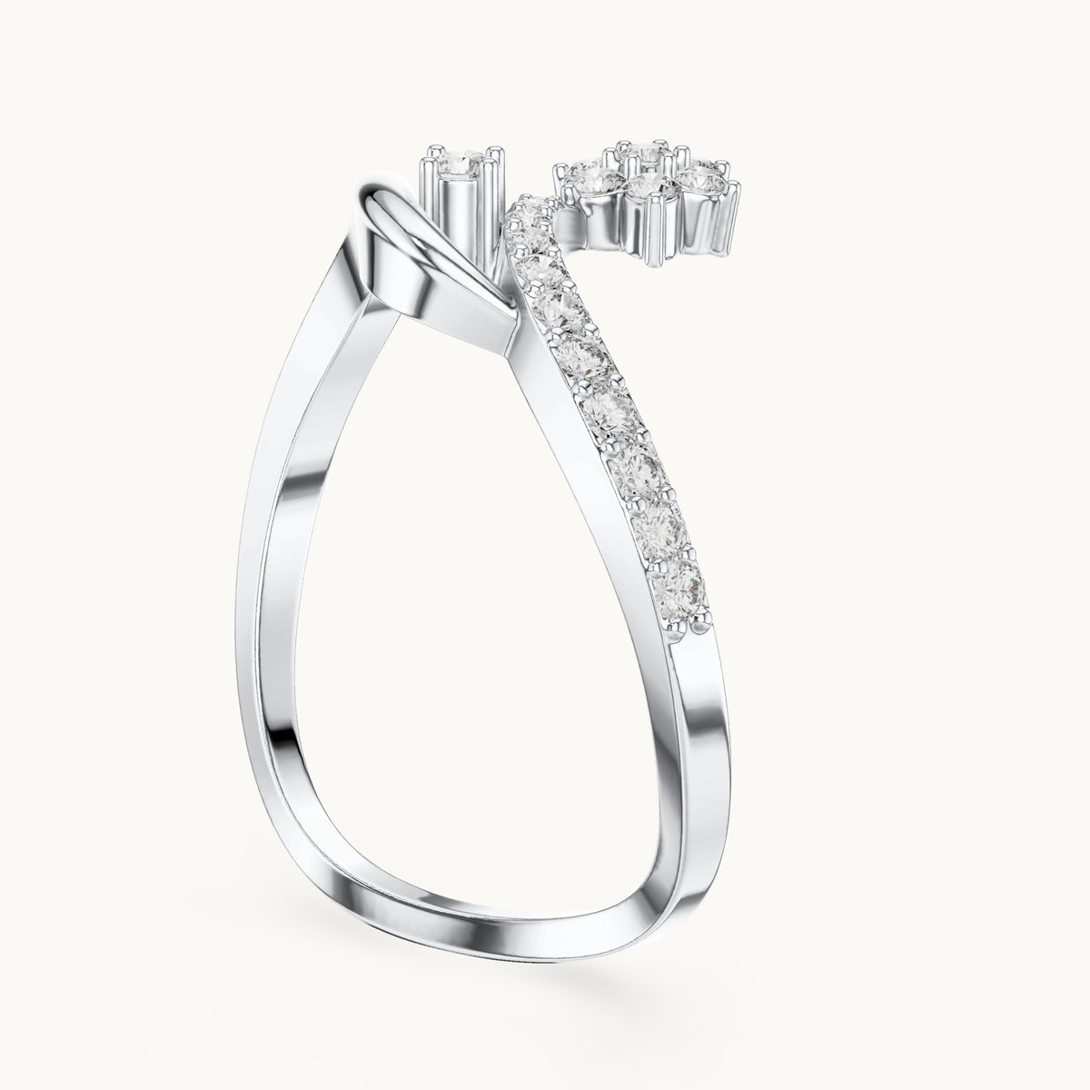 Round lab-grown diamond wave and star ring in white gold, 0.21 CT TW, view 1