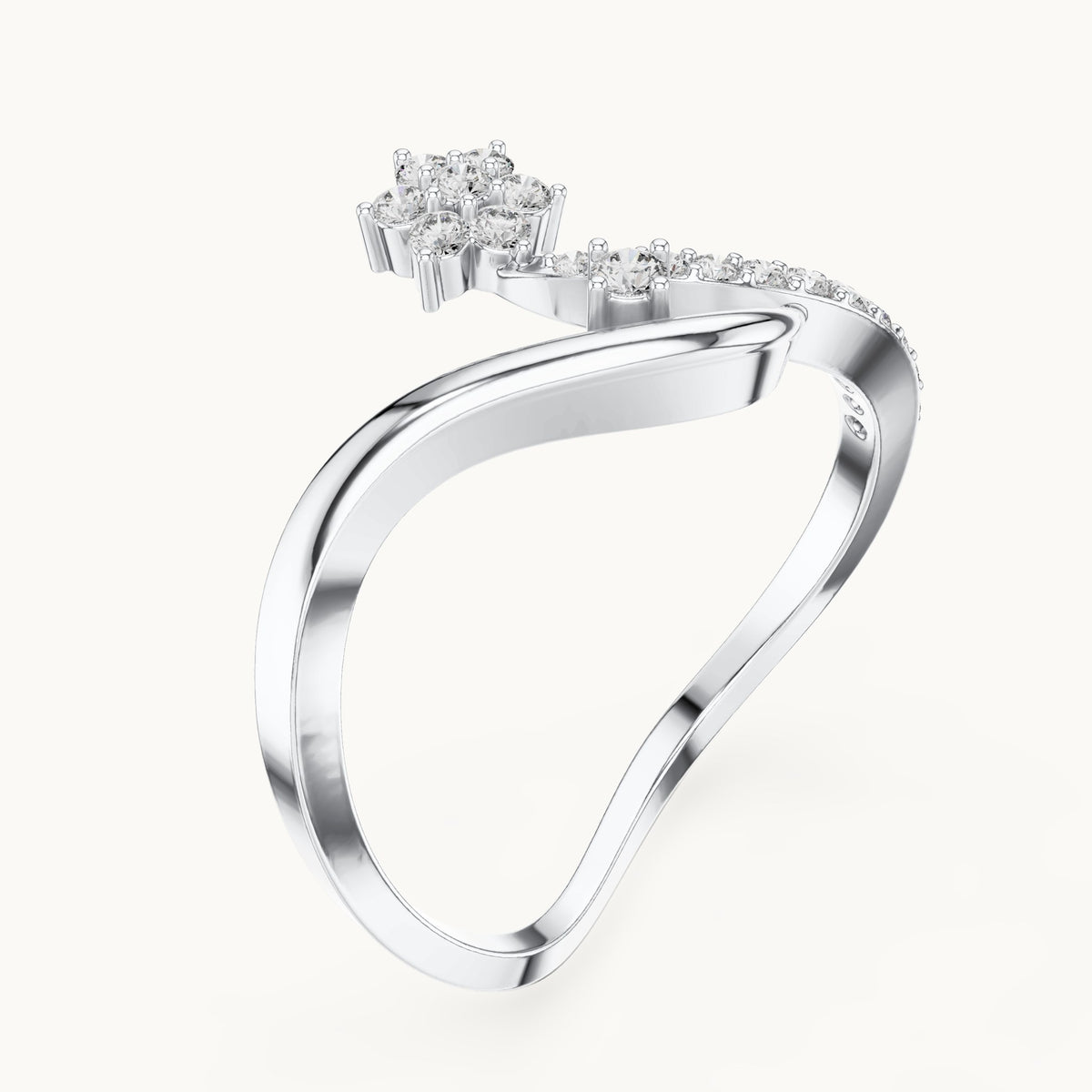 Round lab-grown diamond wave and star ring in white gold, 0.21 CT TW, view 2