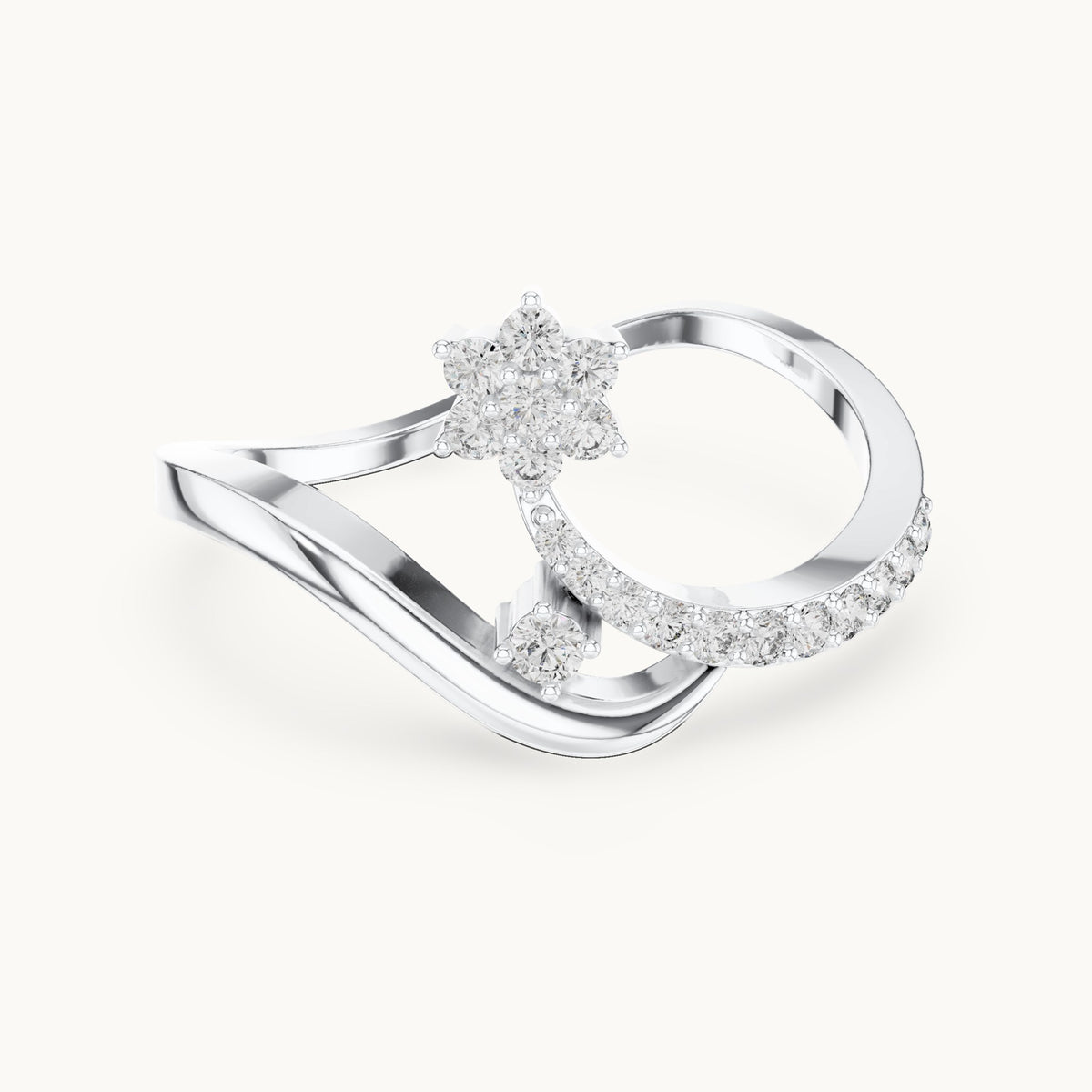 Round lab-grown diamond wave and star ring in white gold, 0.21 CT TW, view 4