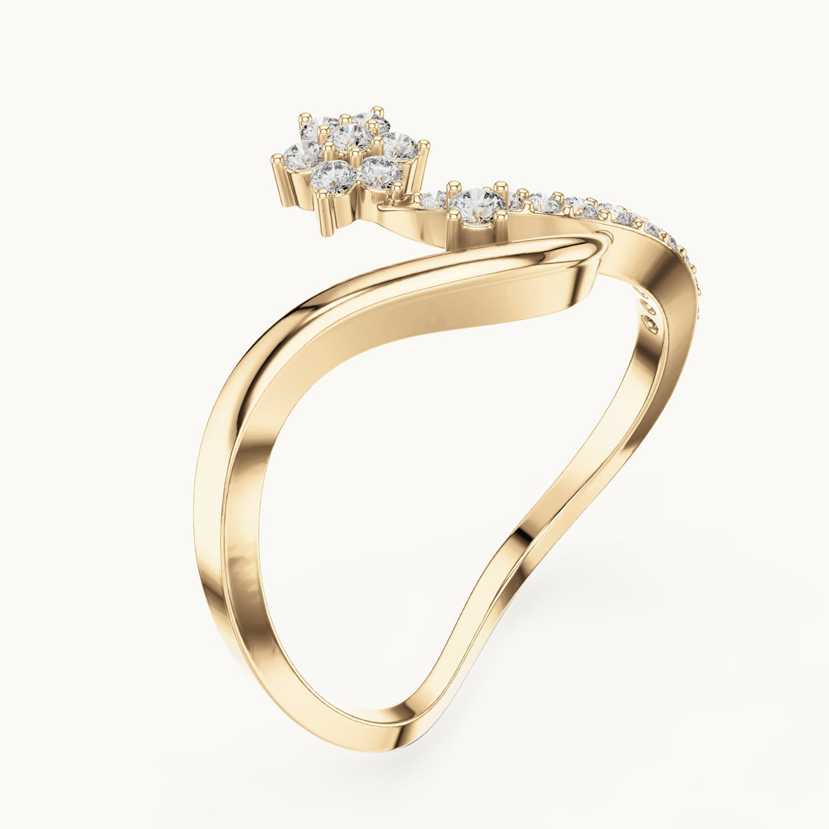 Round lab-grown diamond wave and star ring in yellow gold, 0.21 CT TW, view 2