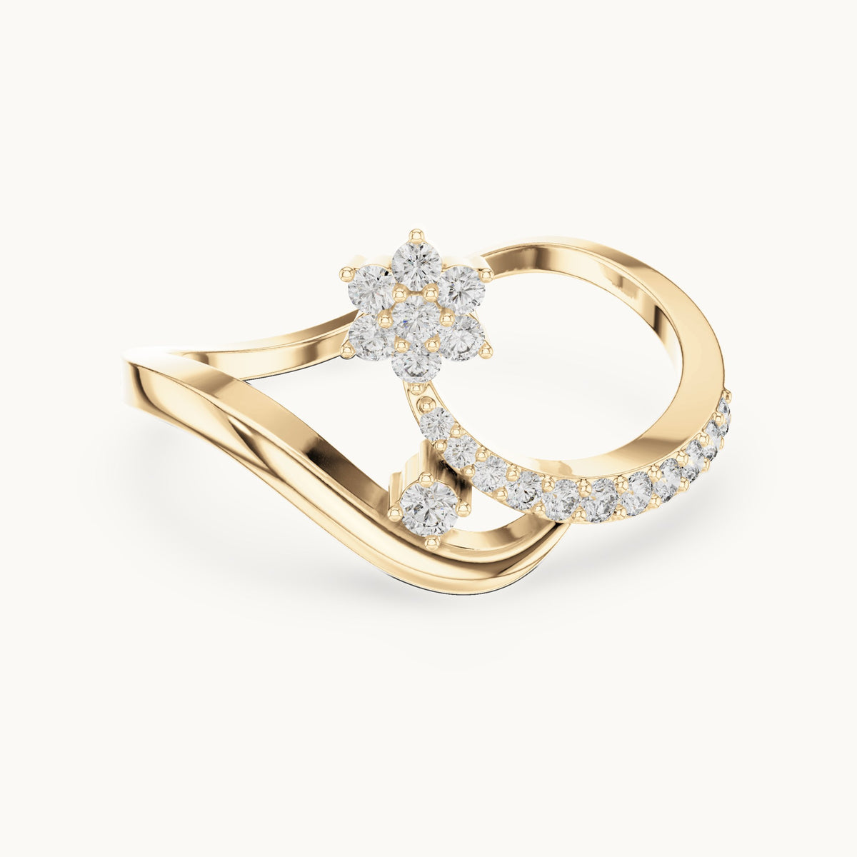 Round lab-grown diamond wave and star ring in yellow gold, 0.21 CT TW, view 4