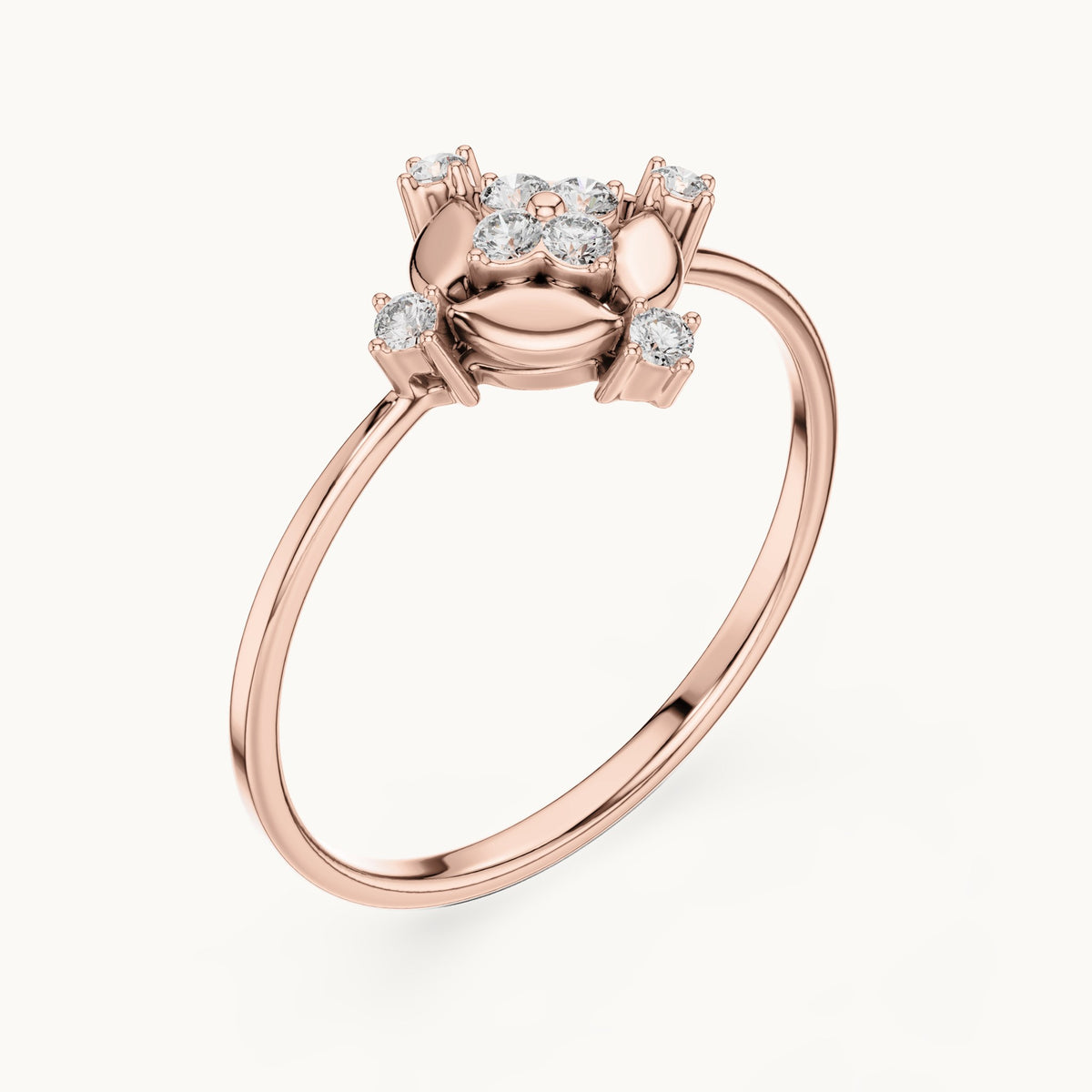 Round lab-grown diamond compass medallion ring in rose gold, 0.108 CT TW, view 2
