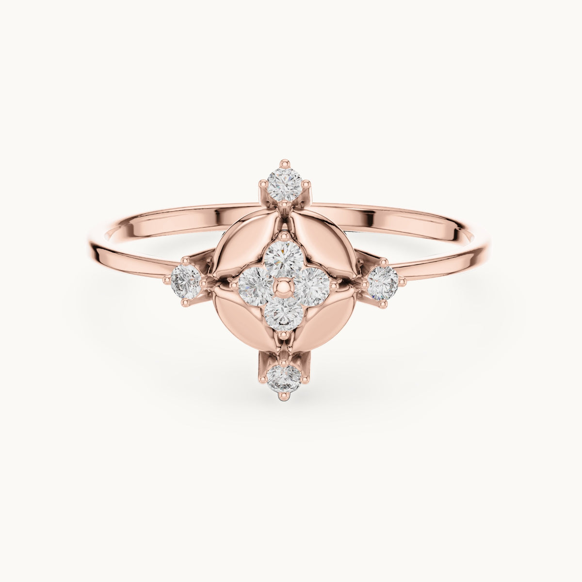 Round lab-grown diamond compass medallion ring in rose gold, 0.108 CT TW, view 4