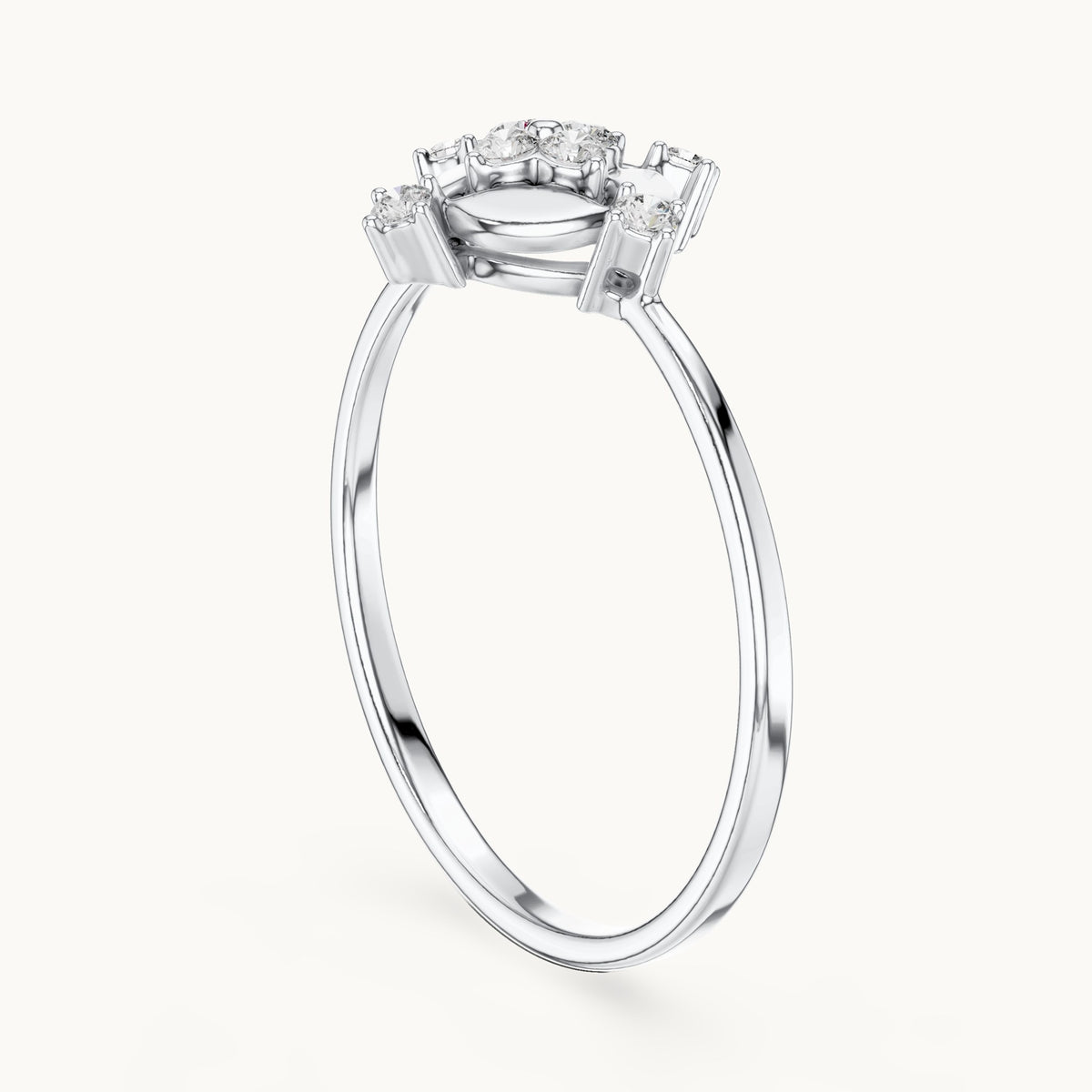 Round lab-grown diamond compass medallion ring in white gold, 0.108 CT TW, view 1