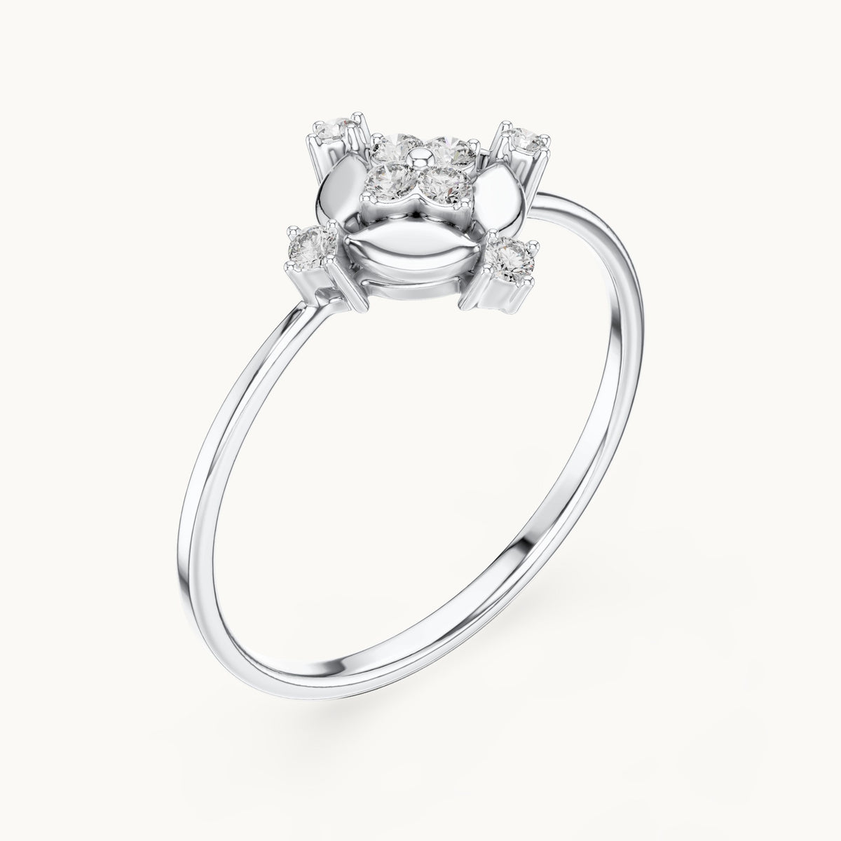 Round lab-grown diamond compass medallion ring in white gold, 0.108 CT TW, view 2